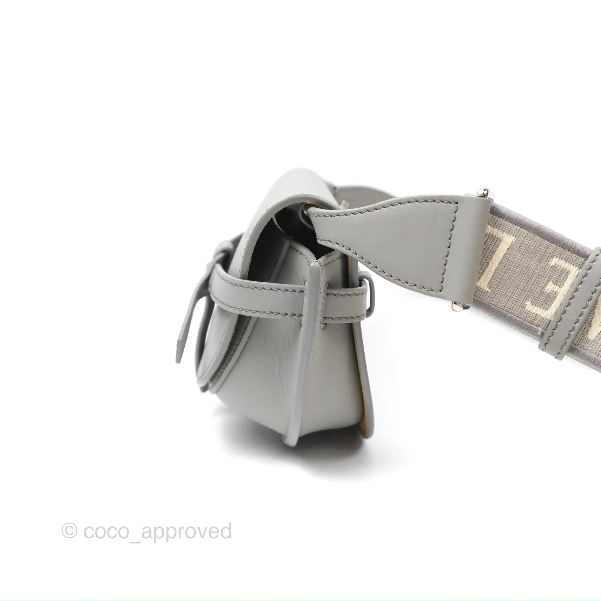 Loewe Mini Gate Dual Bag in Soft Calfskin & Jacquard Strap Light Grey