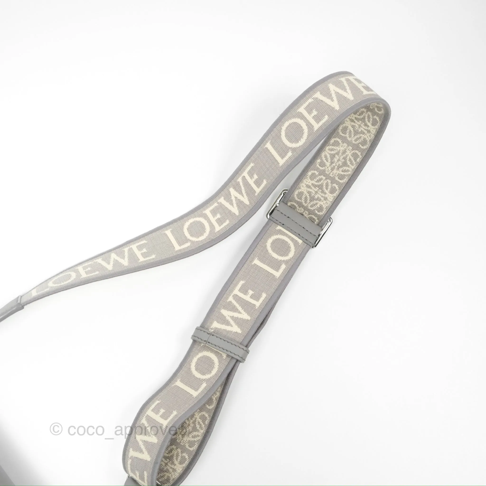 Loewe Mini Gate Dual Bag in Soft Calfskin & Jacquard Strap Light Grey