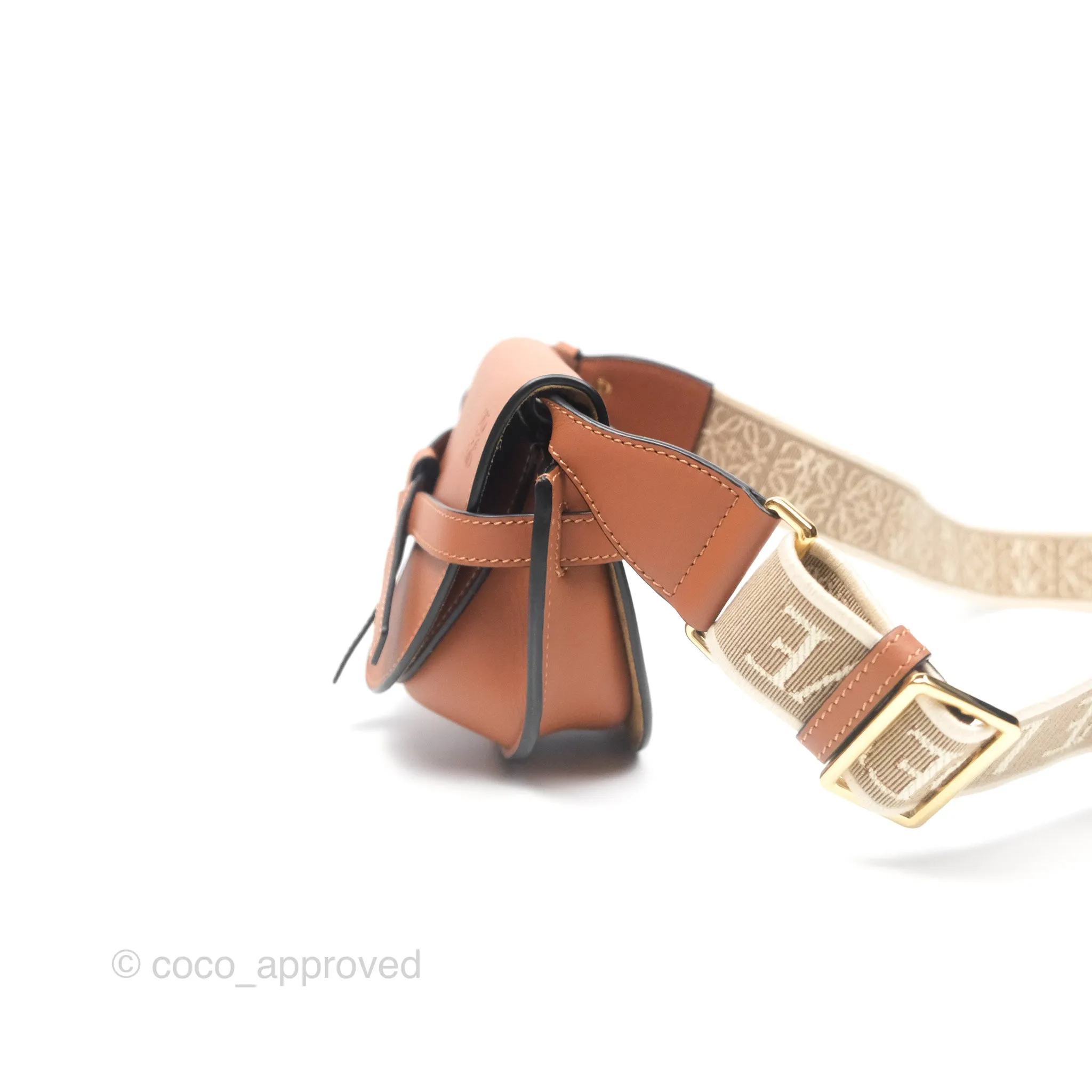 Loewe Mini Gate Dual Bag in Soft Calfskin & Jacquard Strap Tan