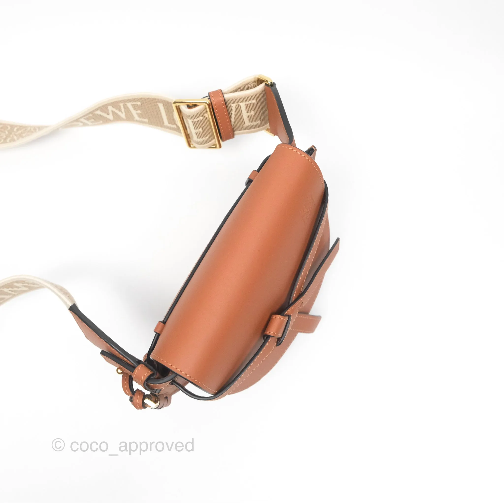 Loewe Mini Gate Dual Bag in Soft Calfskin & Jacquard Strap Tan