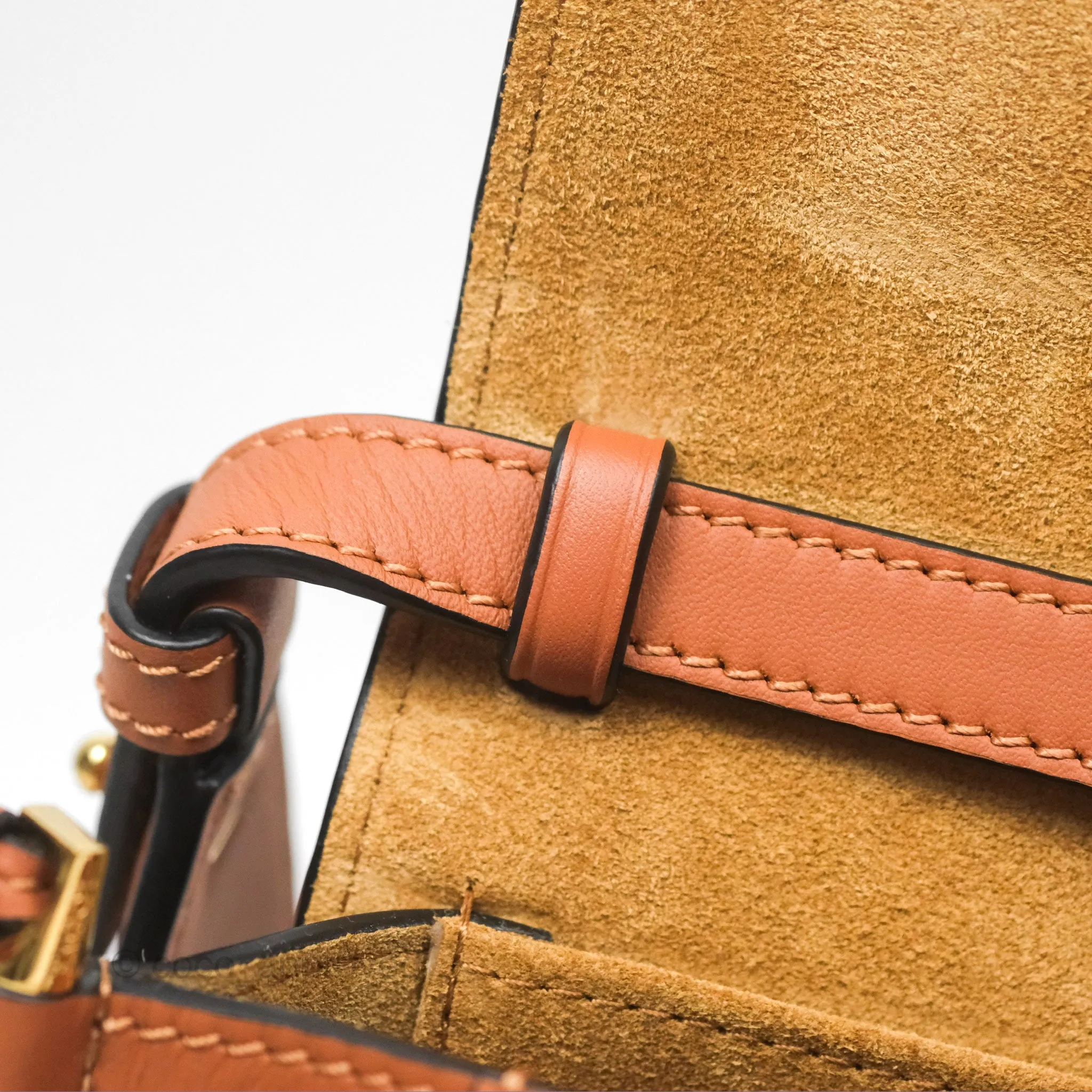 Loewe Mini Gate Dual Bag in Soft Calfskin & Jacquard Strap Tan