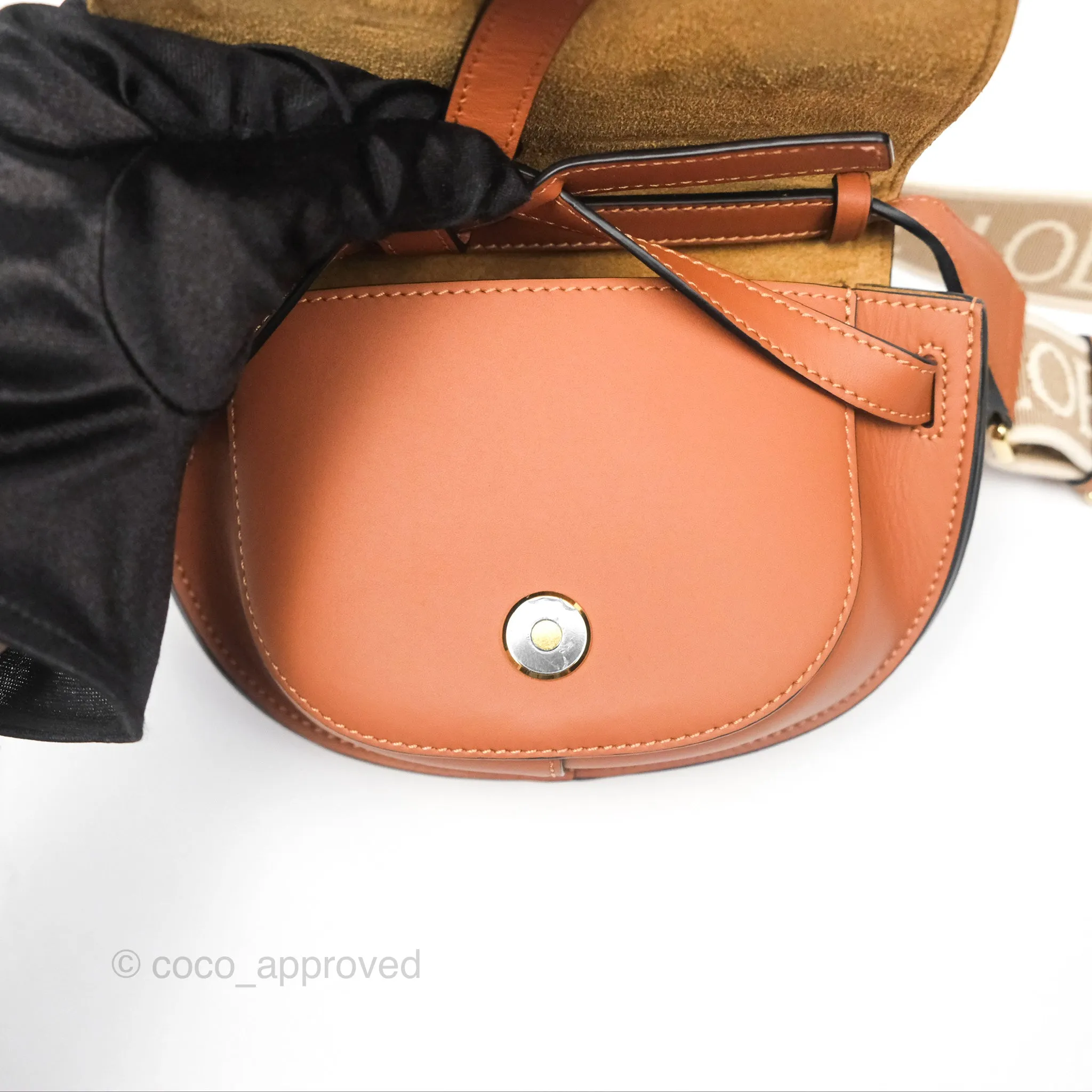 Loewe Mini Gate Dual Bag in Soft Calfskin & Jacquard Strap Tan