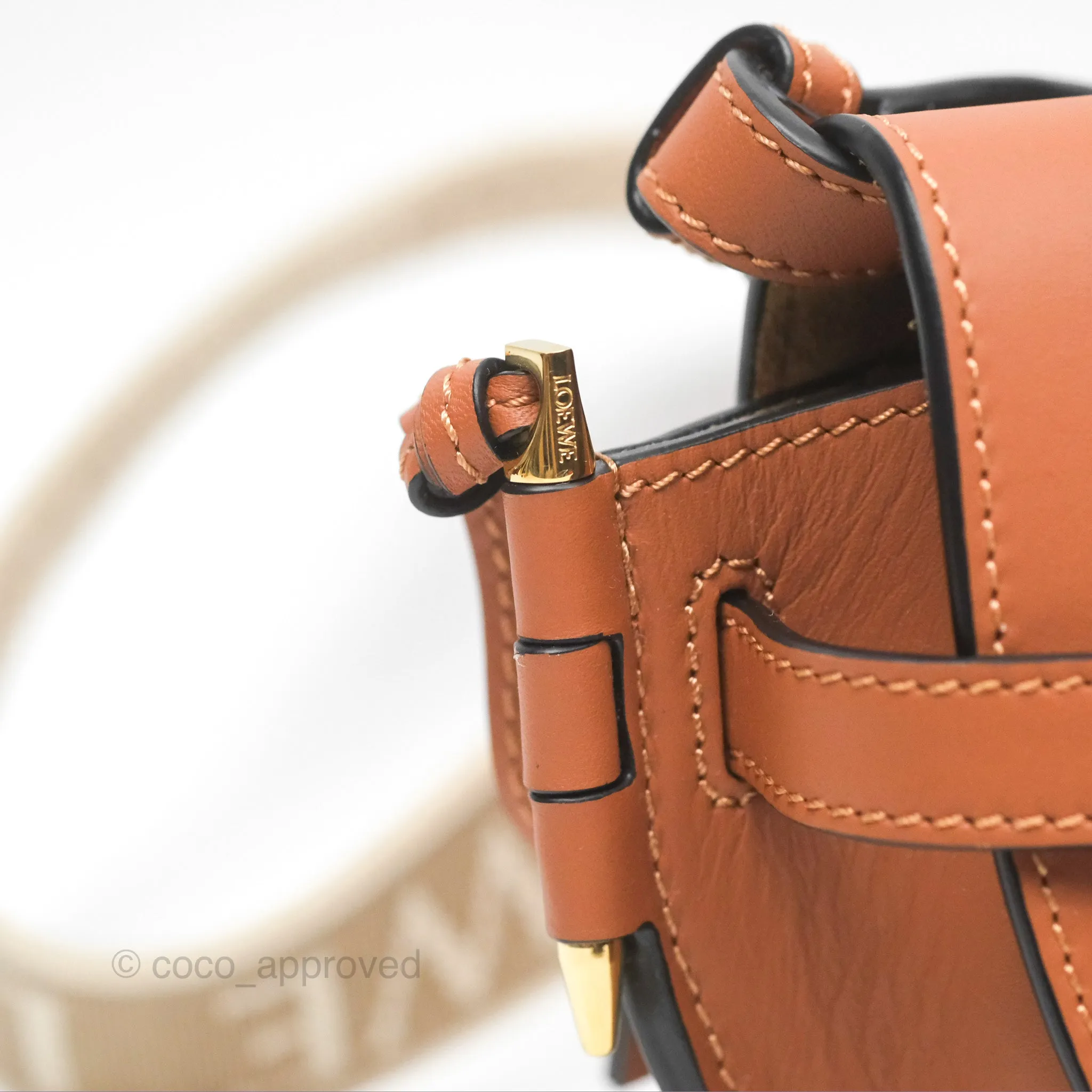 Loewe Mini Gate Dual Bag in Soft Calfskin & Jacquard Strap Tan
