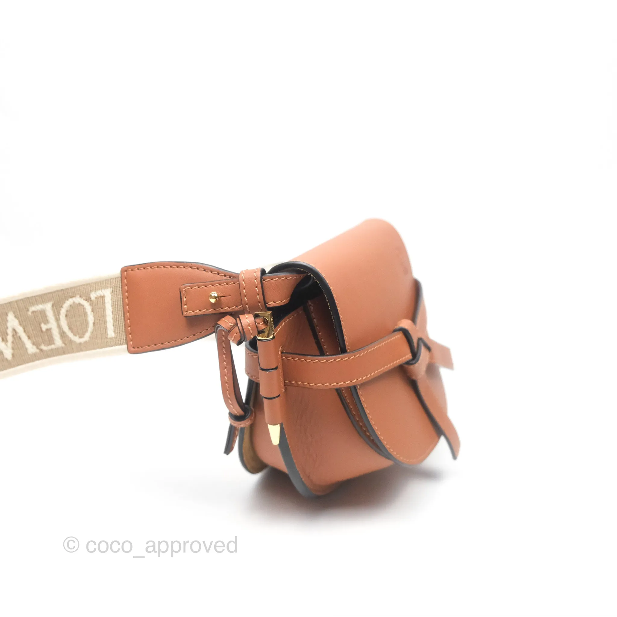 Loewe Mini Gate Dual Bag in Soft Calfskin & Jacquard Strap Tan