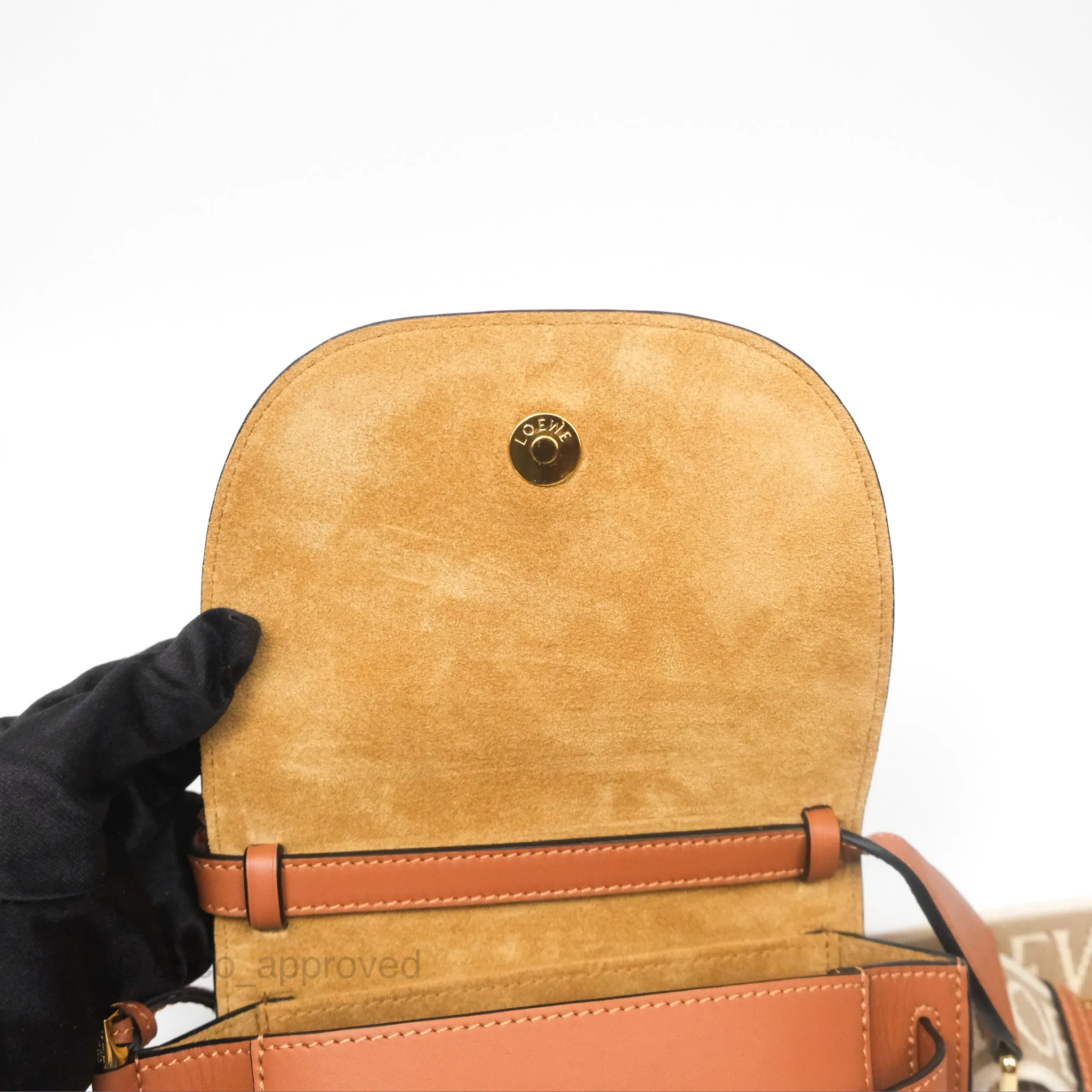 Loewe Mini Gate Dual Bag in Soft Calfskin & Jacquard Strap Tan