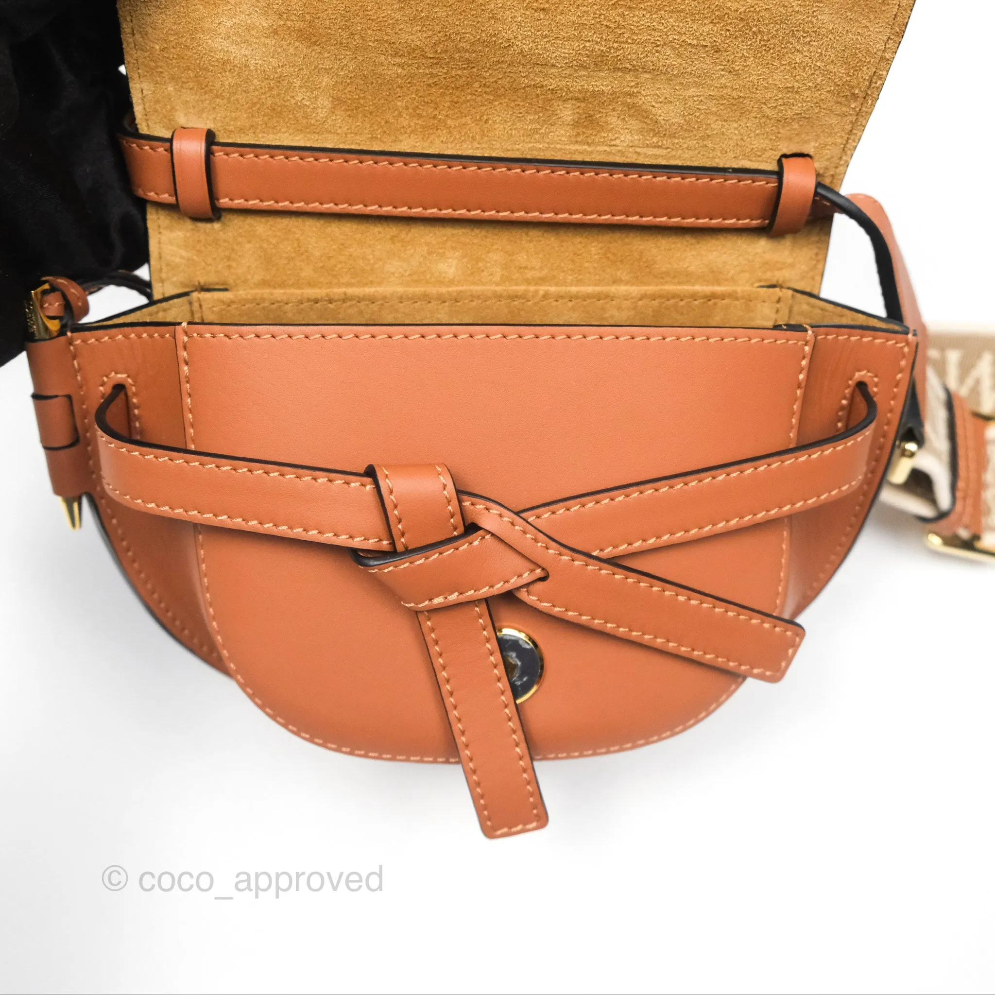 Loewe Mini Gate Dual Bag in Soft Calfskin & Jacquard Strap Tan