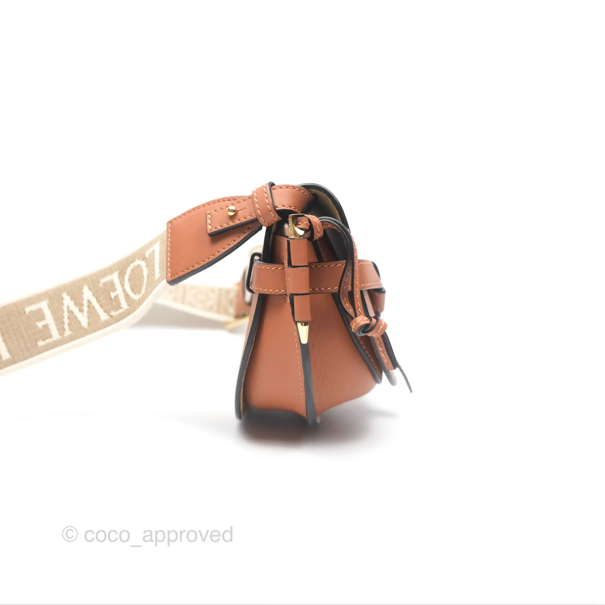 Loewe Mini Gate Dual Bag in Soft Calfskin & Jacquard Strap Tan