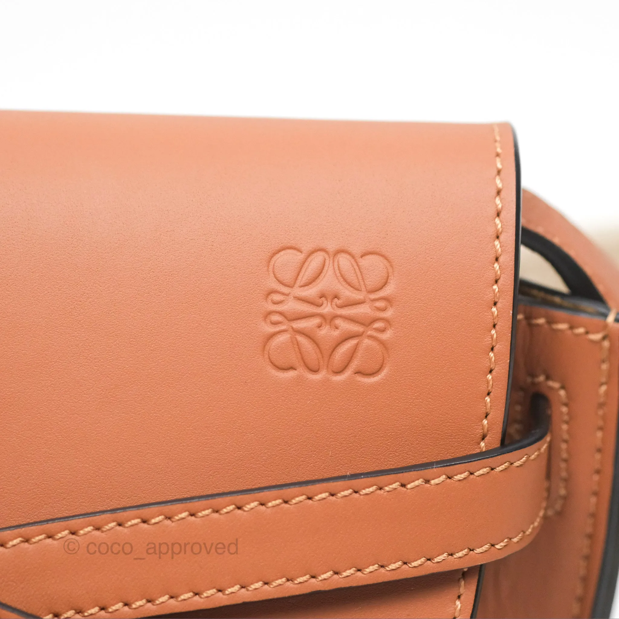 Loewe Mini Gate Dual Bag in Soft Calfskin & Jacquard Strap Tan