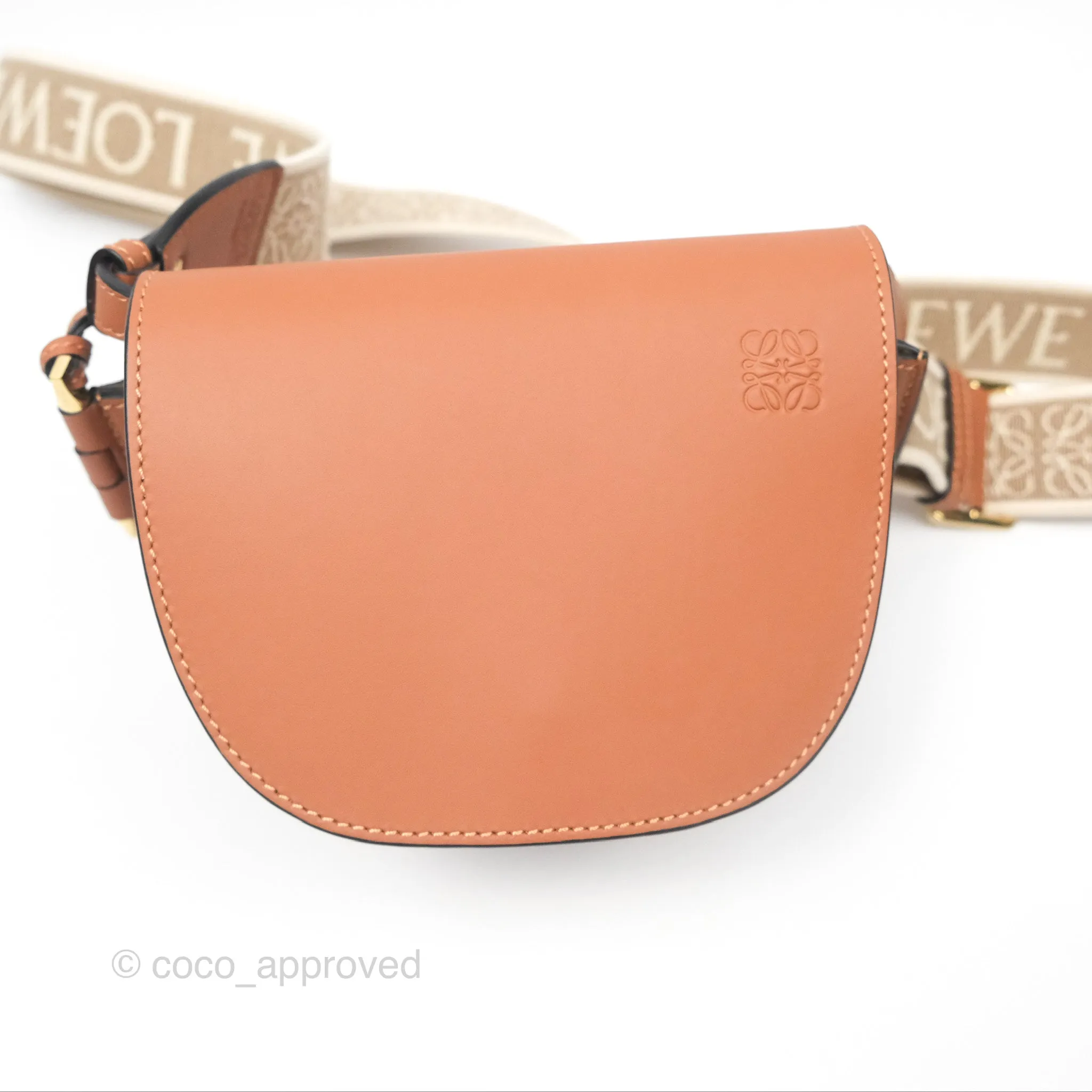 Loewe Mini Gate Dual Bag in Soft Calfskin & Jacquard Strap Tan