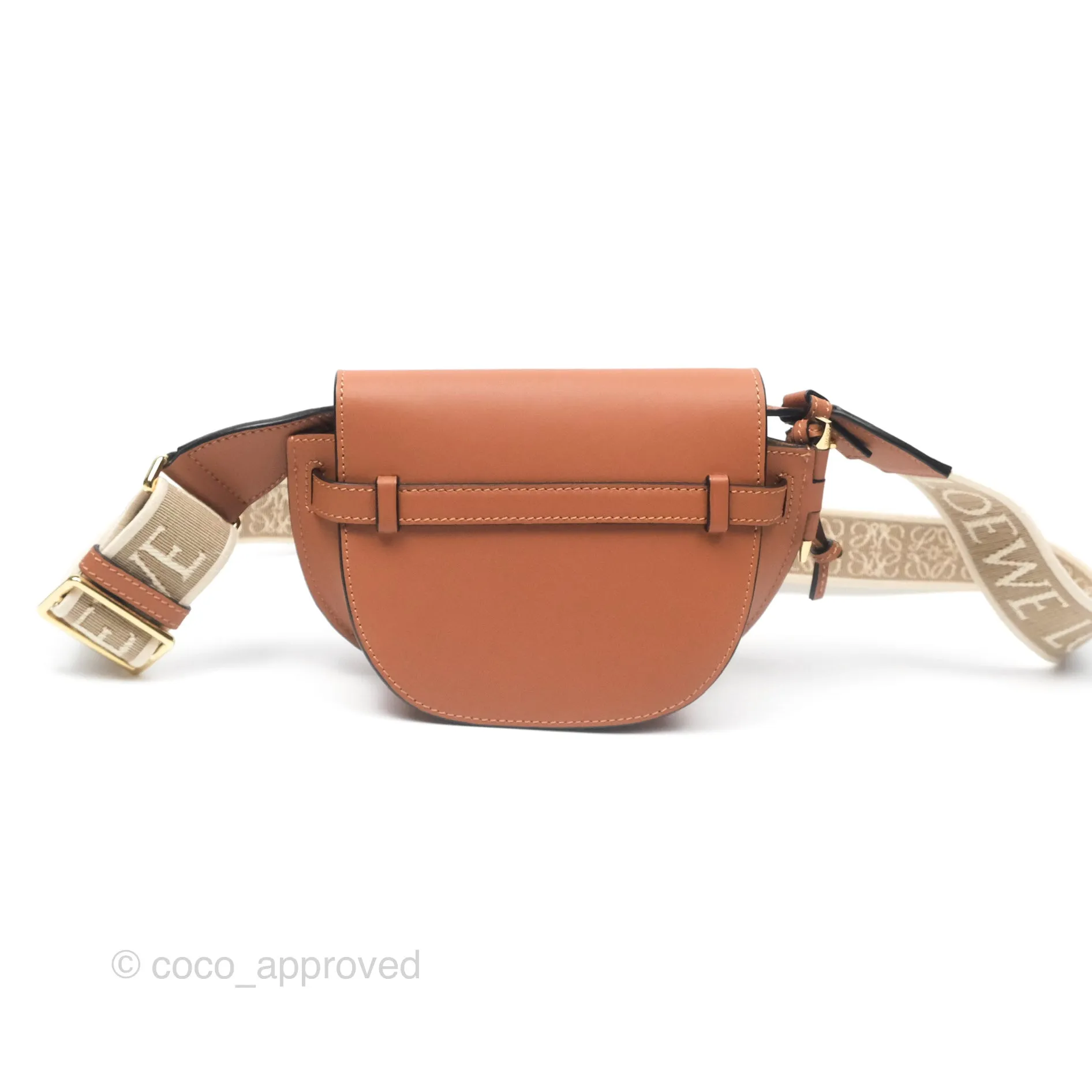 Loewe Mini Gate Dual Bag in Soft Calfskin & Jacquard Strap Tan