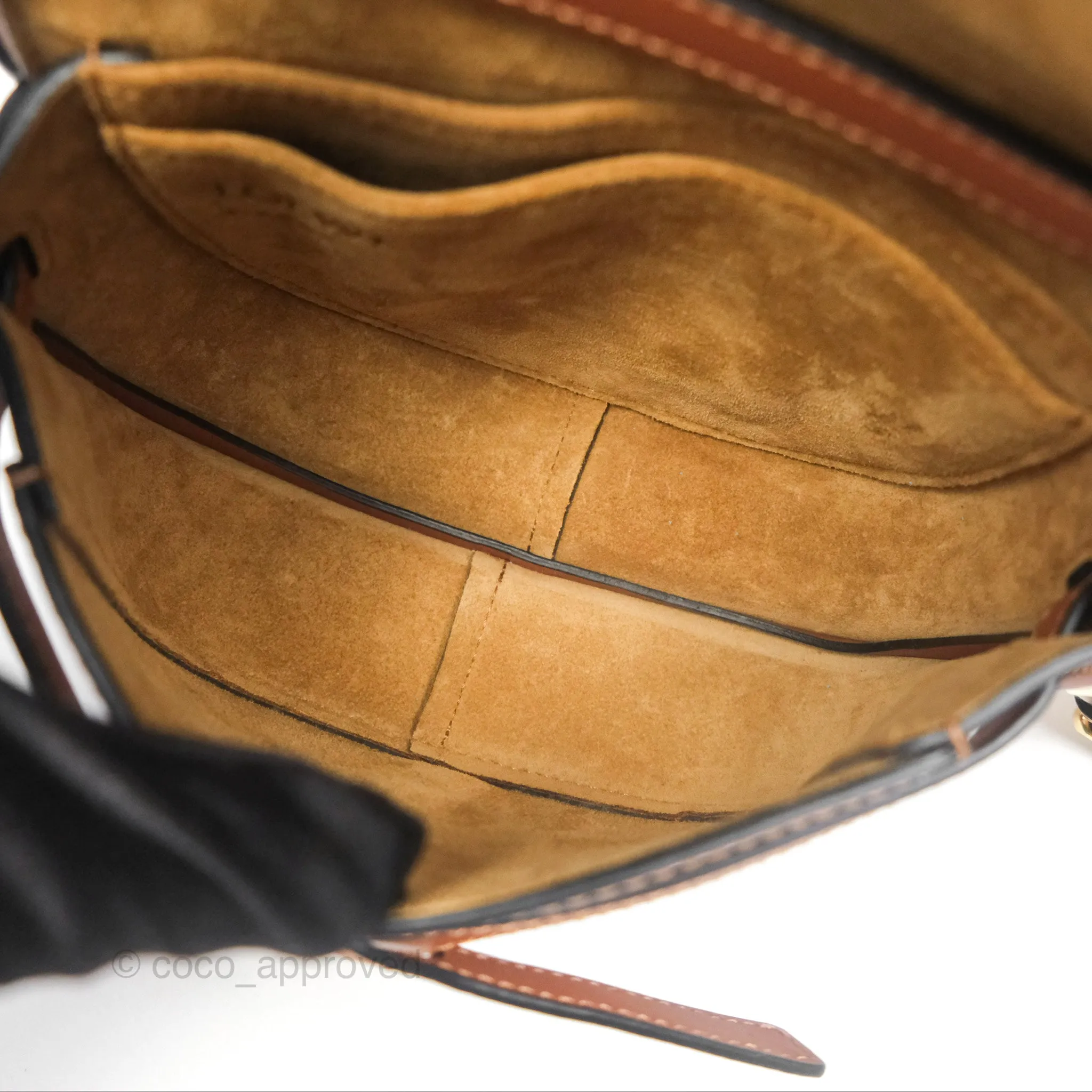 Loewe Mini Gate Dual Bag in Soft Calfskin & Jacquard Strap Tan