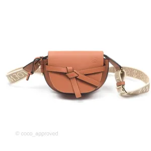 Loewe Mini Gate Dual Bag in Soft Calfskin & Jacquard Strap Tan