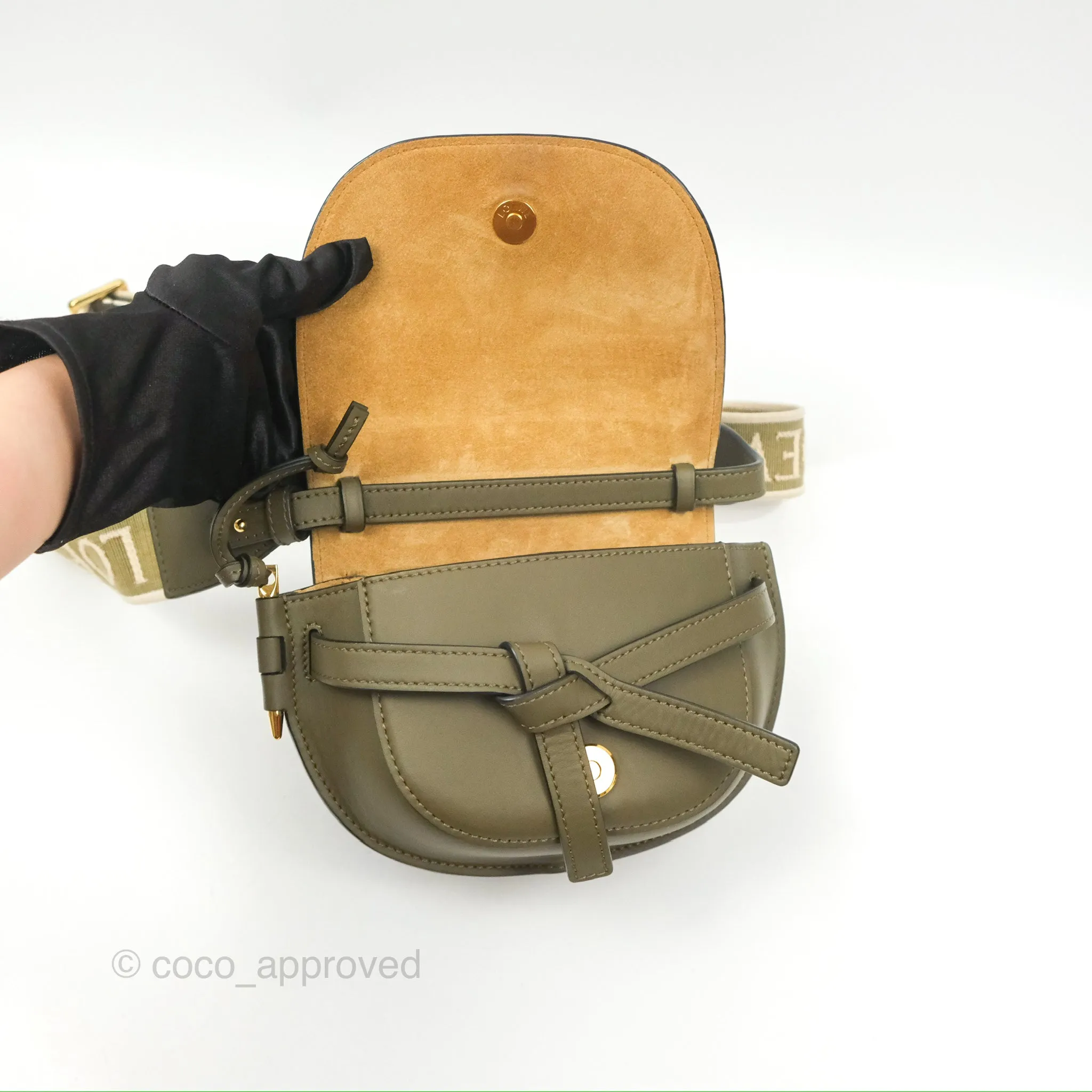 Loewe Mini Gate Dual Bag Soft Calfskin & Jacquard Strap Autumn Green