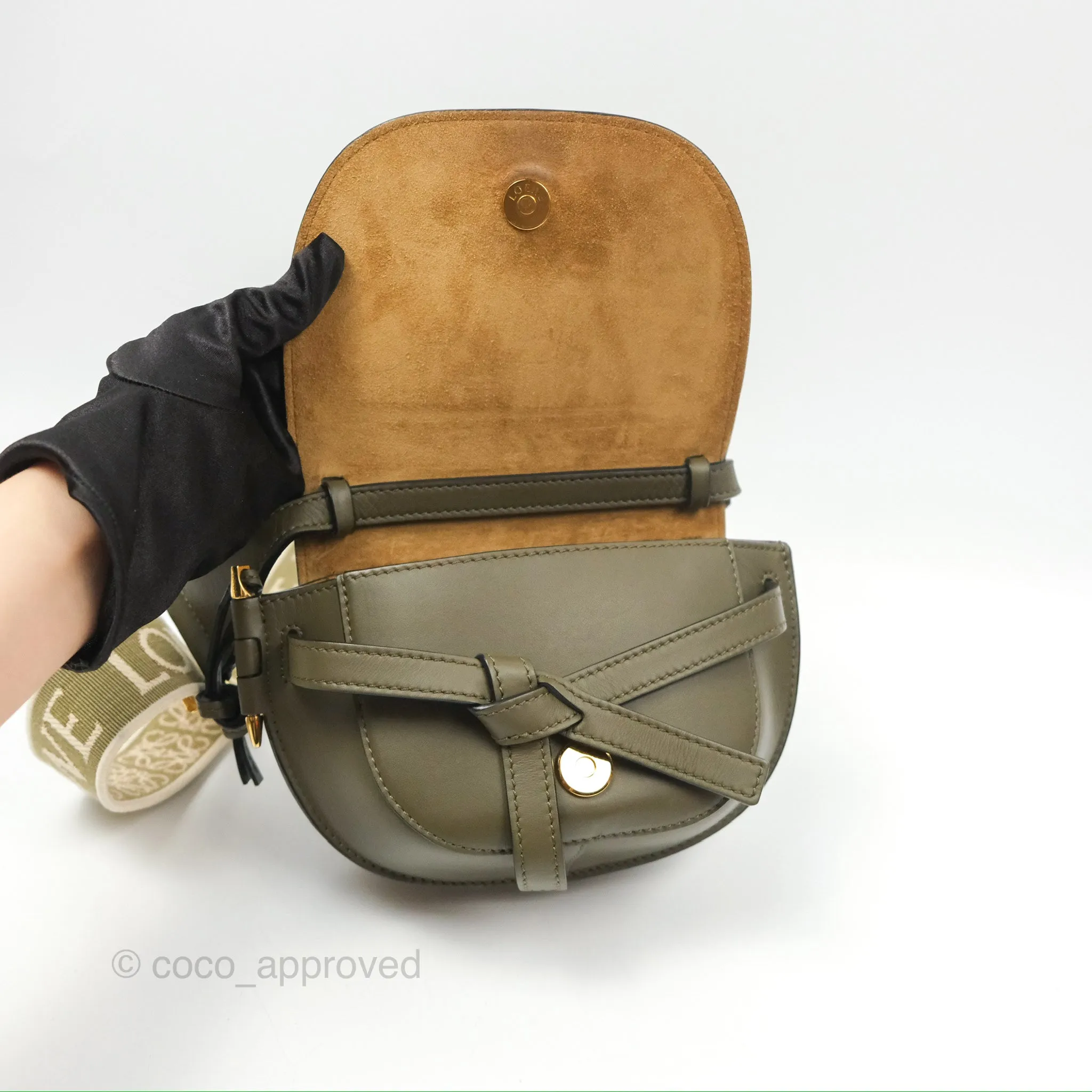 Loewe Mini Gate Dual Bag Soft Calfskin & Jacquard Strap Autumn Green