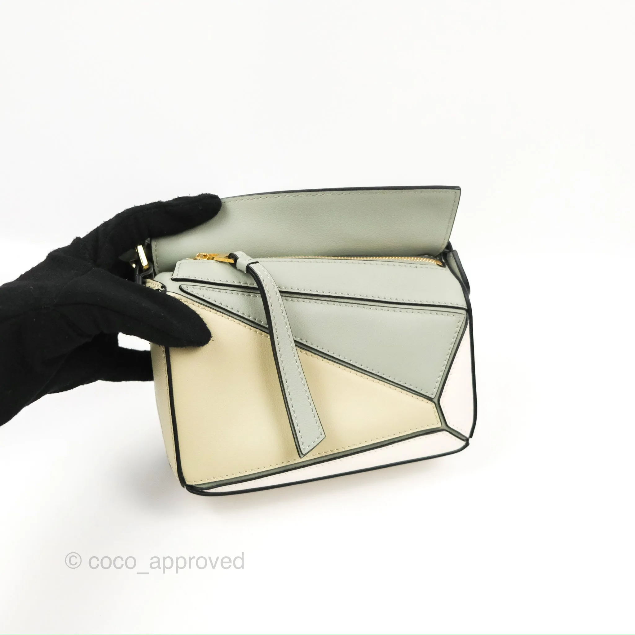 Loewe Mini Puzzle Bag Ash Green Calfskin