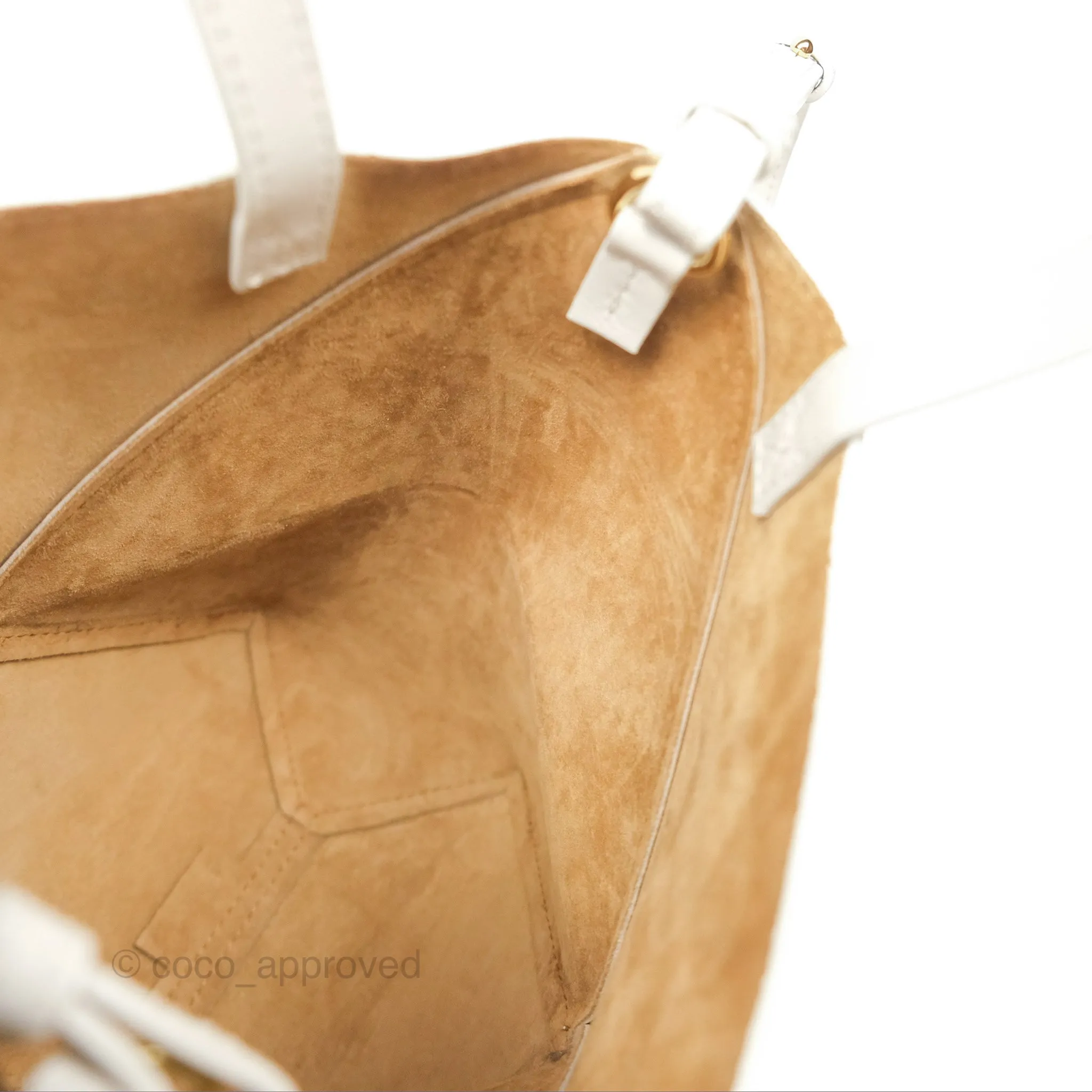 Loewe Mini Puzzle Fold Tote In Shiny Calfskin Soft White/ Paper Craft