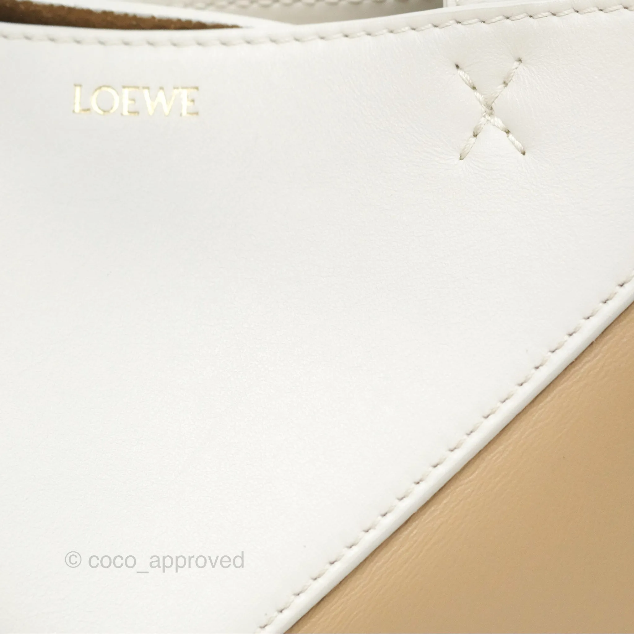Loewe Mini Puzzle Fold Tote In Shiny Calfskin Soft White/ Paper Craft