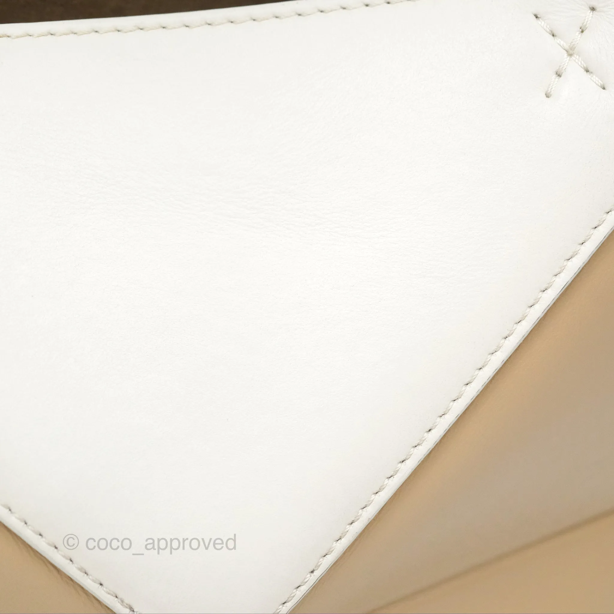 Loewe Mini Puzzle Fold Tote In Shiny Calfskin Soft White/ Paper Craft