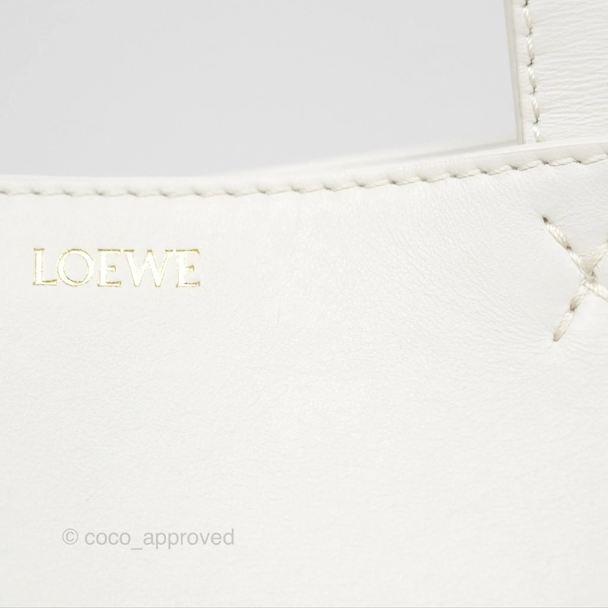 Loewe Mini Puzzle Fold Tote In Shiny Calfskin Soft White/ Paper Craft