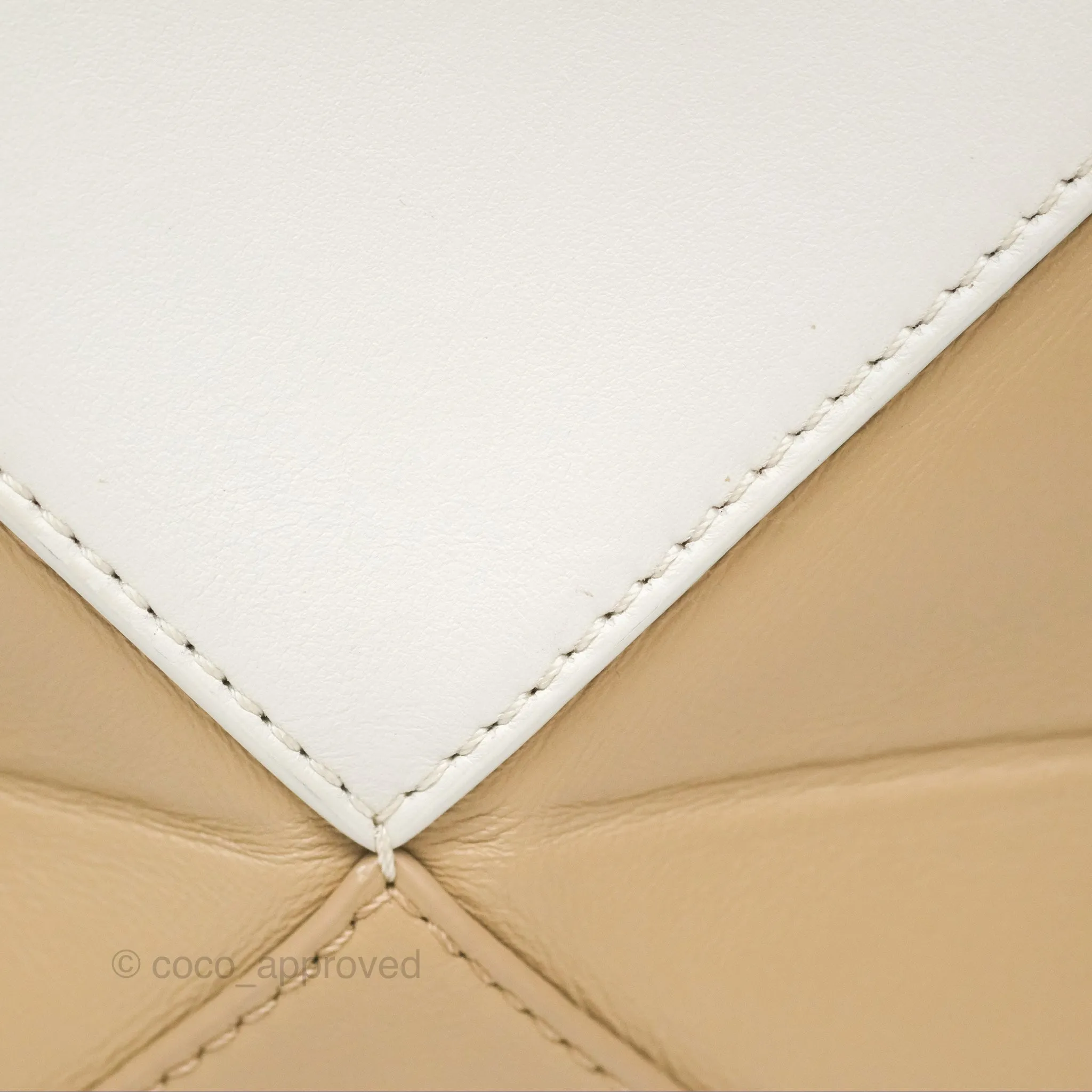 Loewe Mini Puzzle Fold Tote In Shiny Calfskin Soft White/ Paper Craft