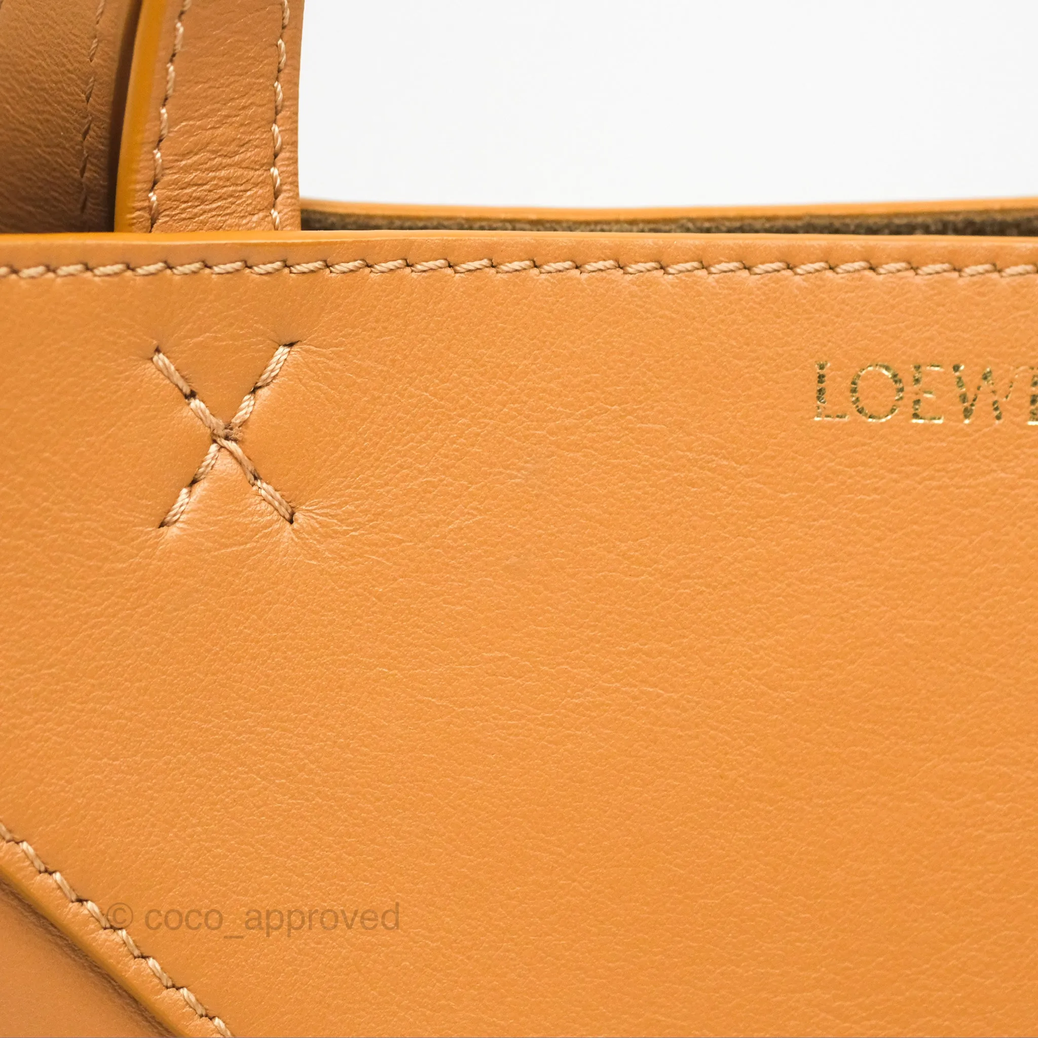 Loewe Mini Puzzle Fold Tote In Shiny Calfskin Warm Desert