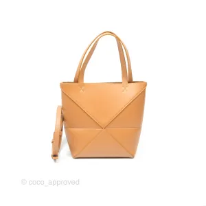 Loewe Mini Puzzle Fold Tote In Shiny Calfskin Warm Desert