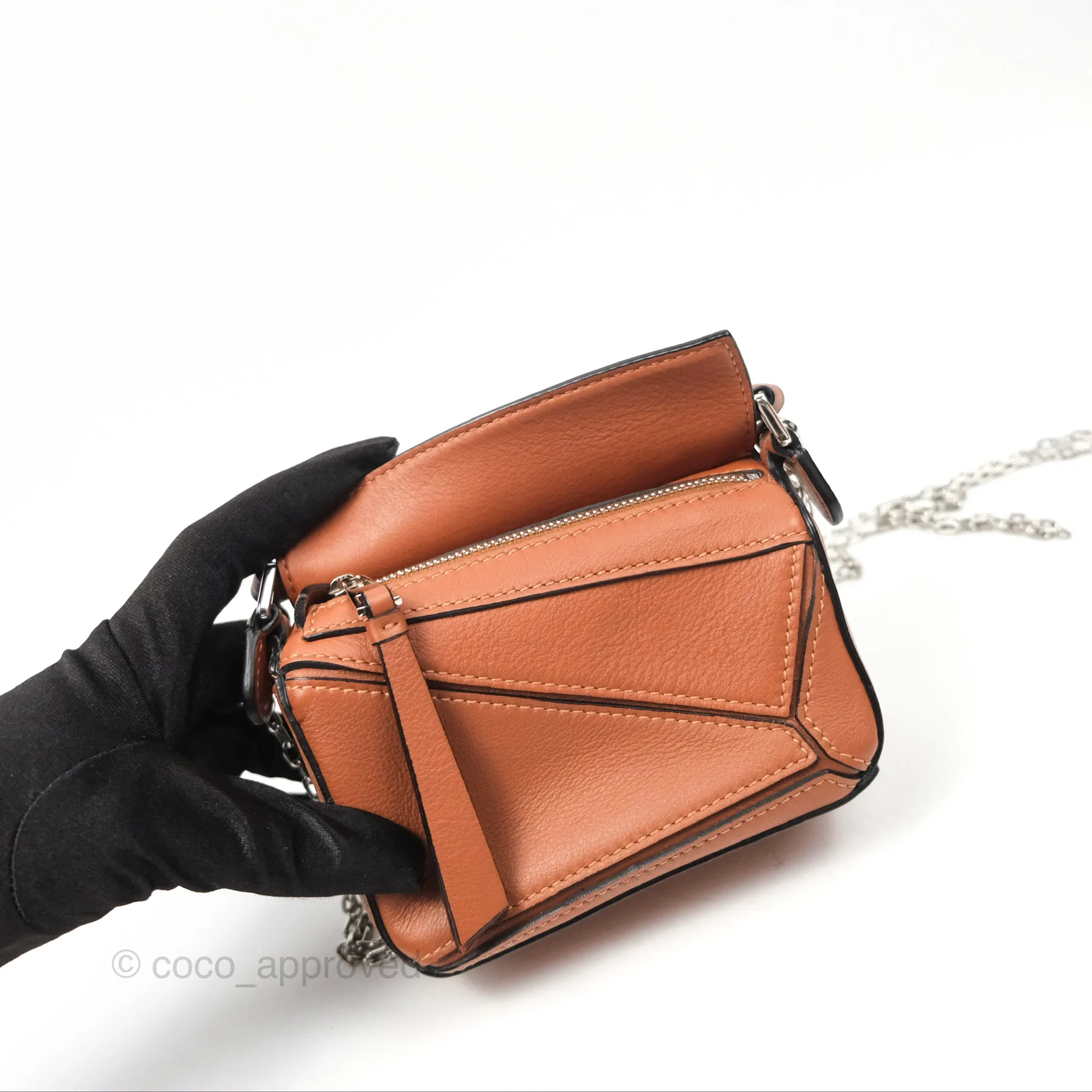 Loewe Nano Puzzle Bag Tan Calfskin Gold Hardware