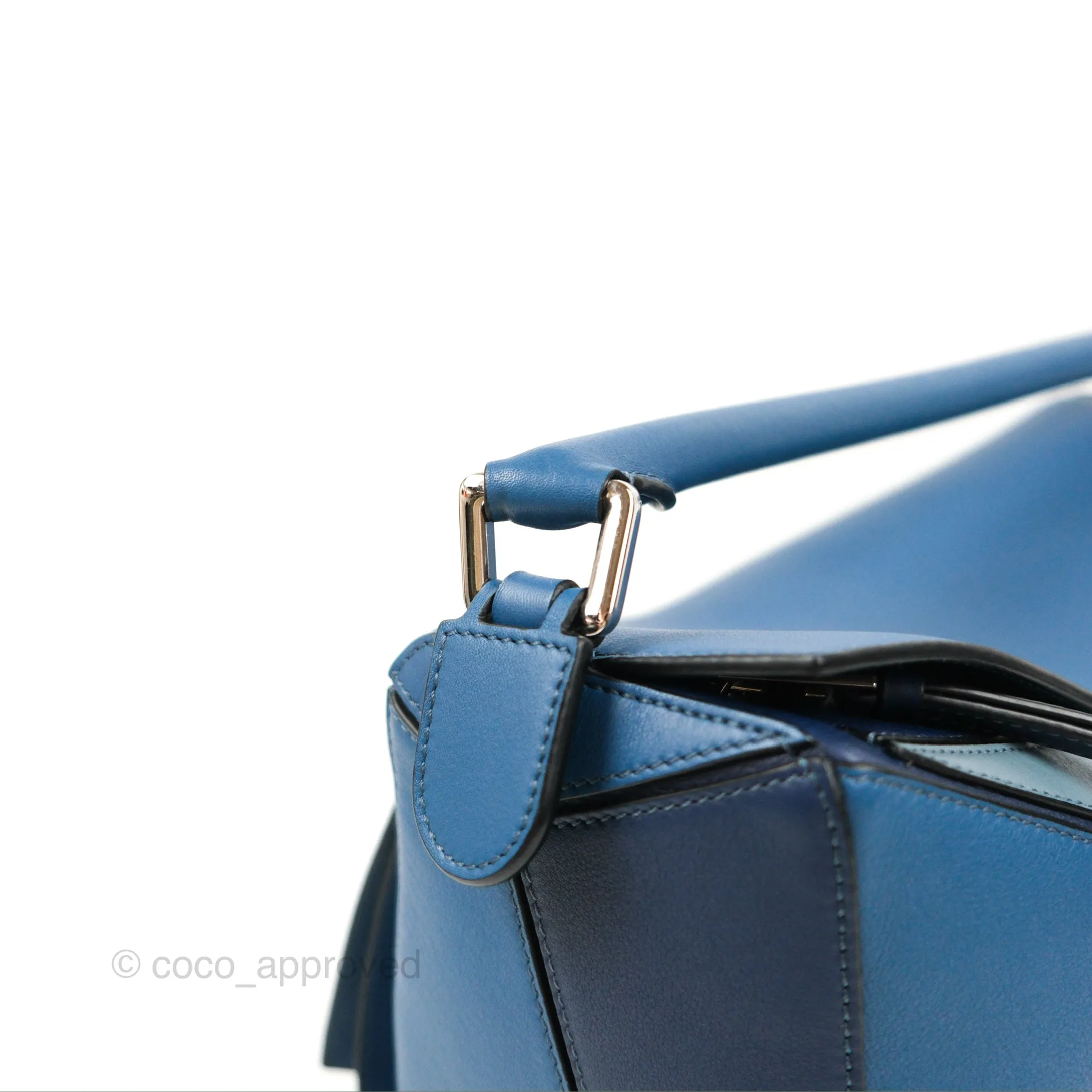Loewe Puzzle Medium Blue Aqua Calfskin Silver Hardware