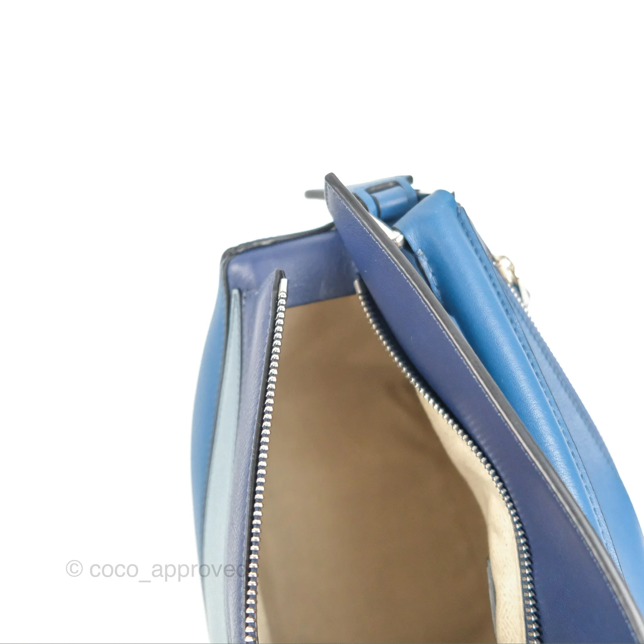 Loewe Puzzle Medium Blue Aqua Calfskin Silver Hardware