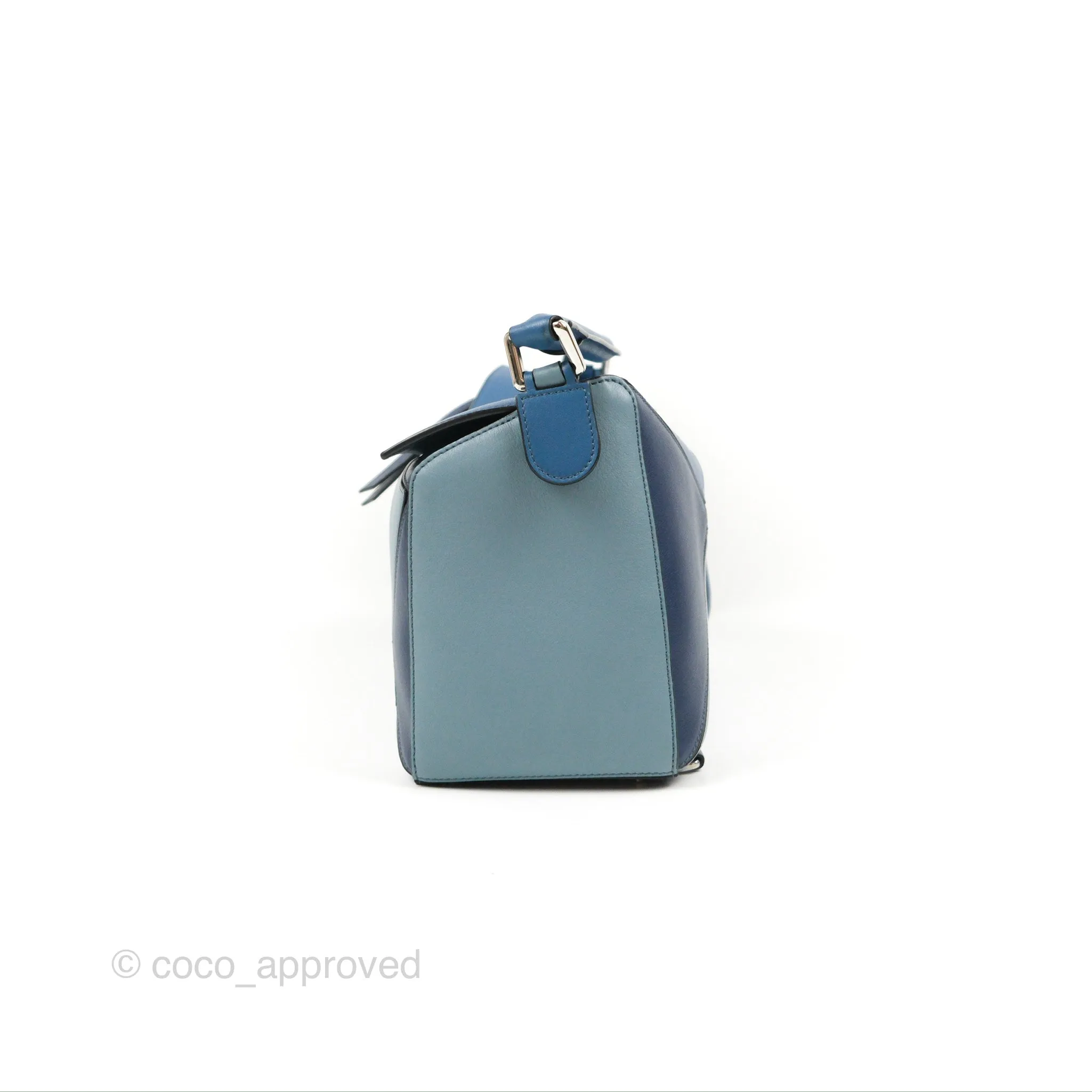 Loewe Puzzle Medium Blue Aqua Calfskin Silver Hardware