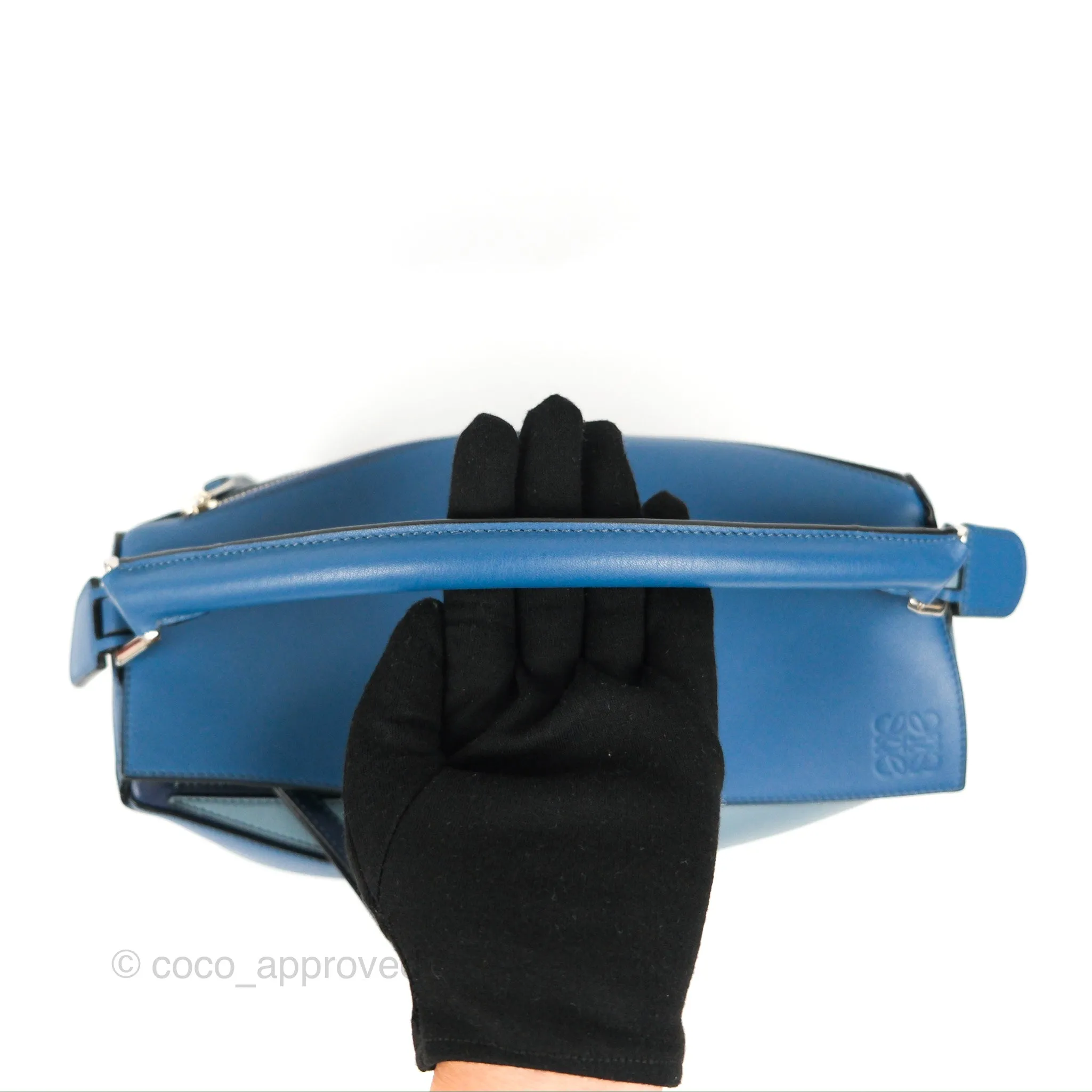 Loewe Puzzle Medium Blue Aqua Calfskin Silver Hardware