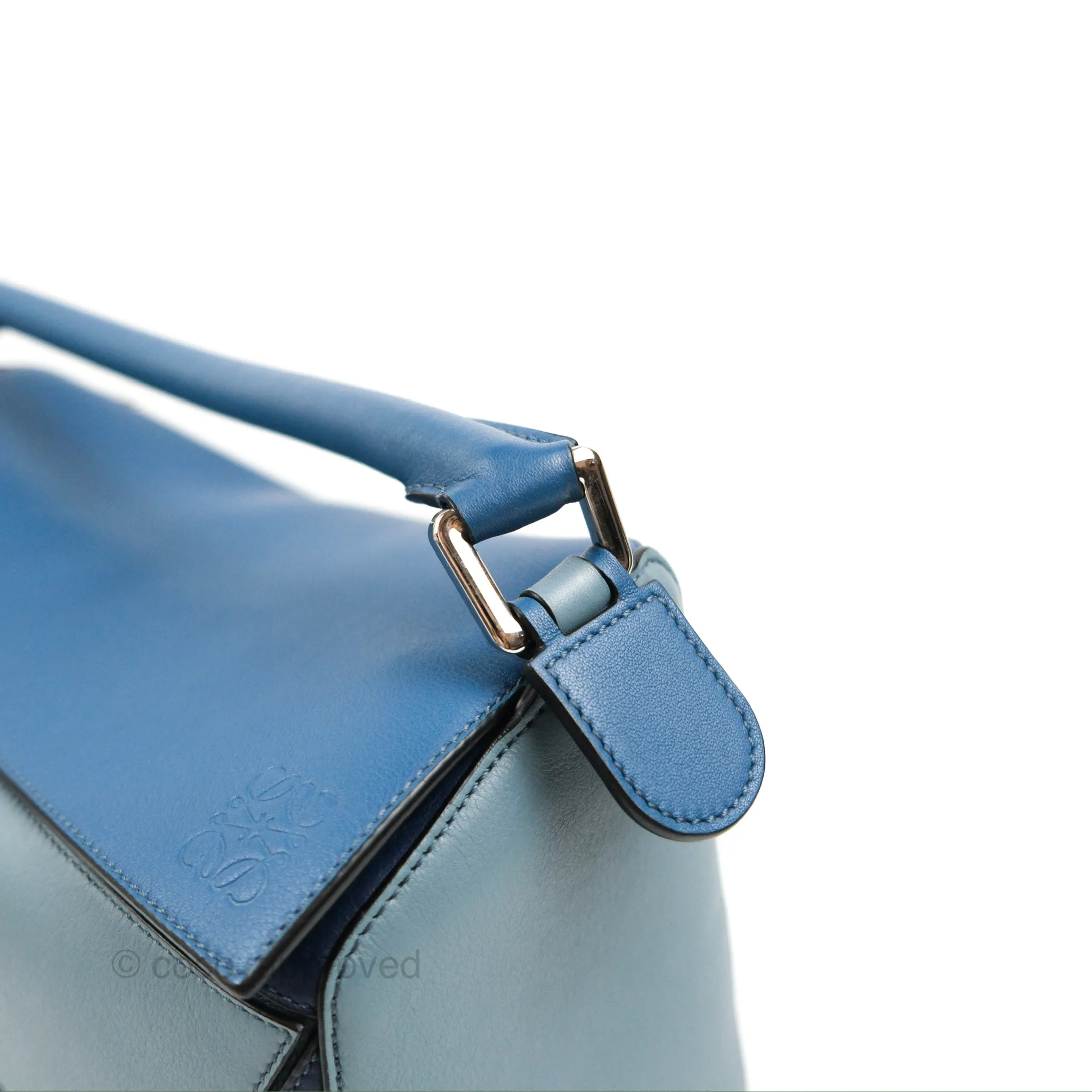 Loewe Puzzle Medium Blue Aqua Calfskin Silver Hardware