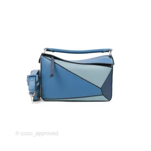 Loewe Puzzle Medium Blue Aqua Calfskin Silver Hardware