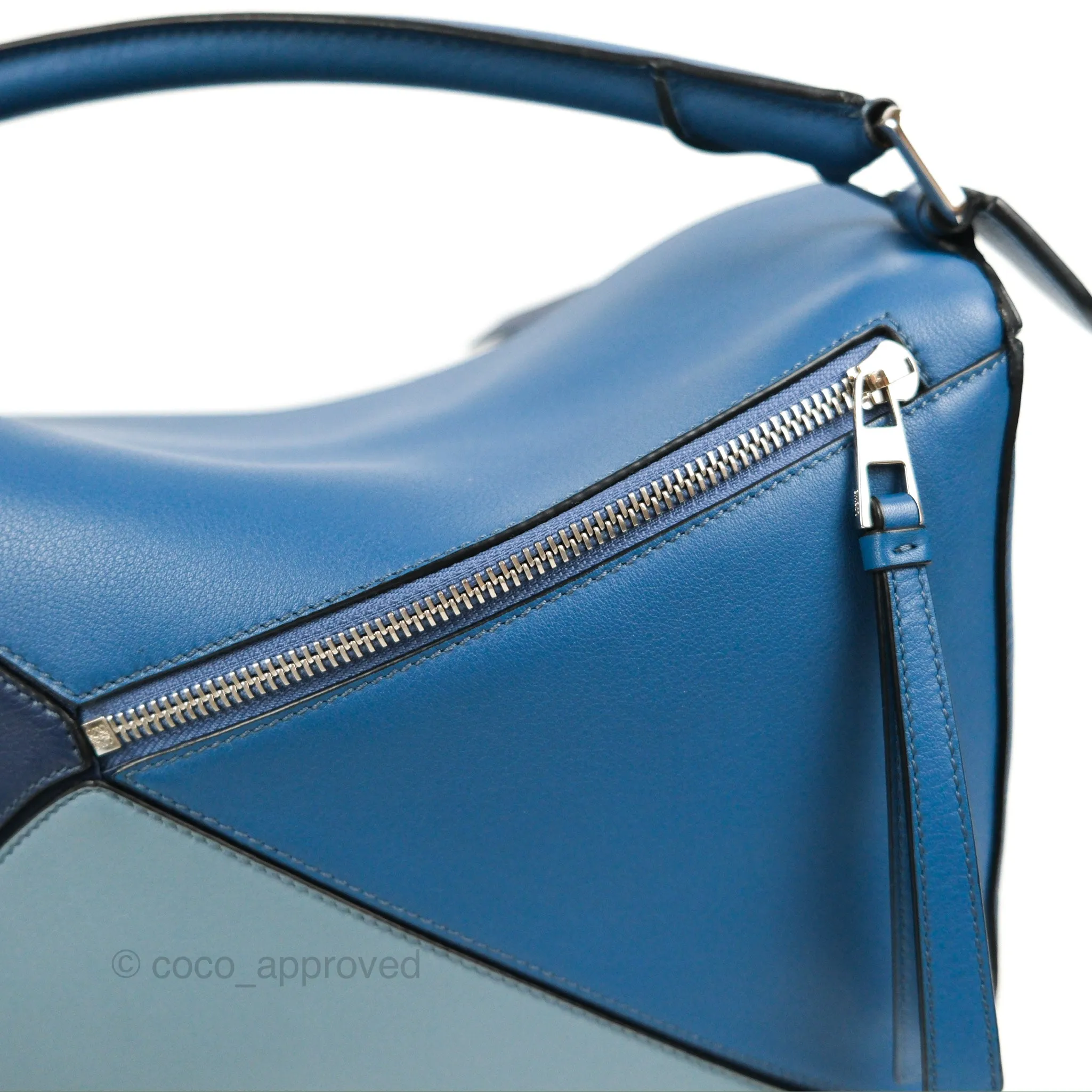 Loewe Puzzle Medium Blue Aqua Calfskin Silver Hardware