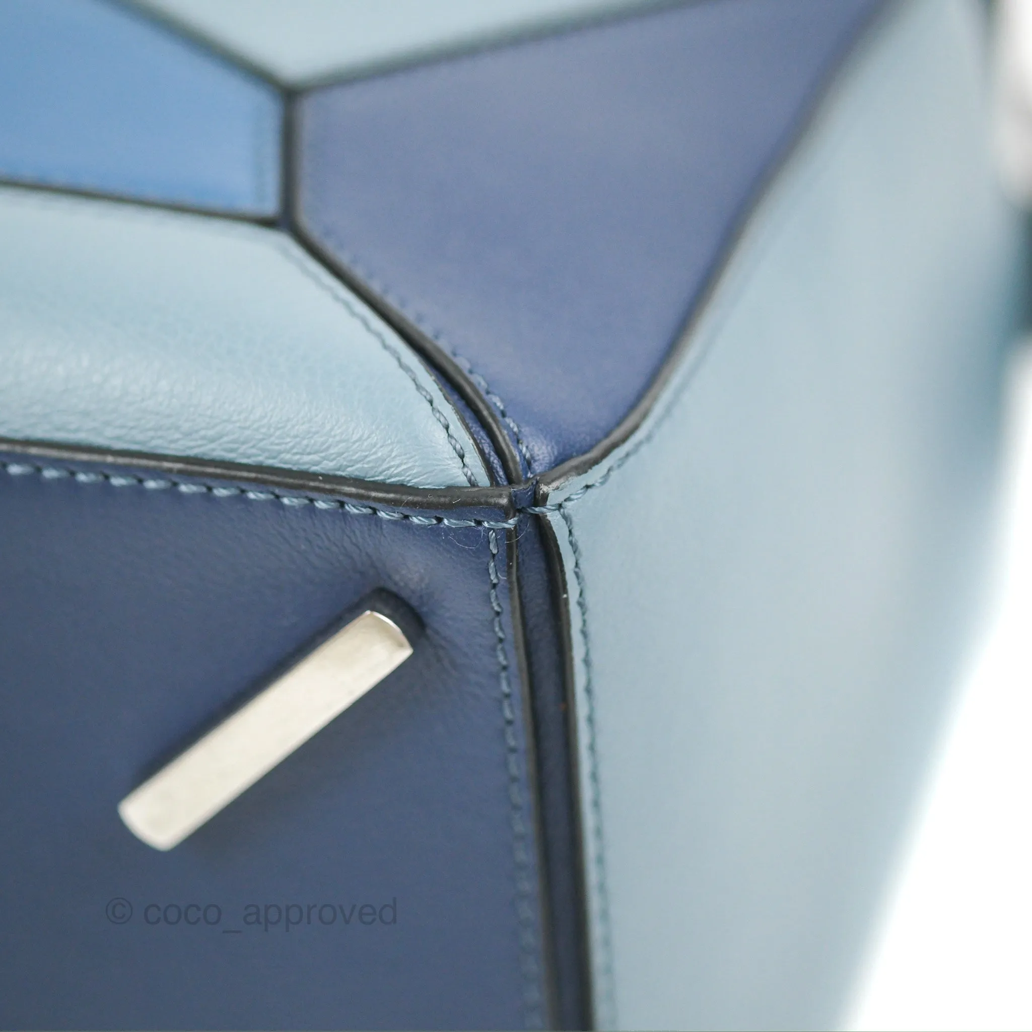 Loewe Puzzle Medium Blue Aqua Calfskin Silver Hardware