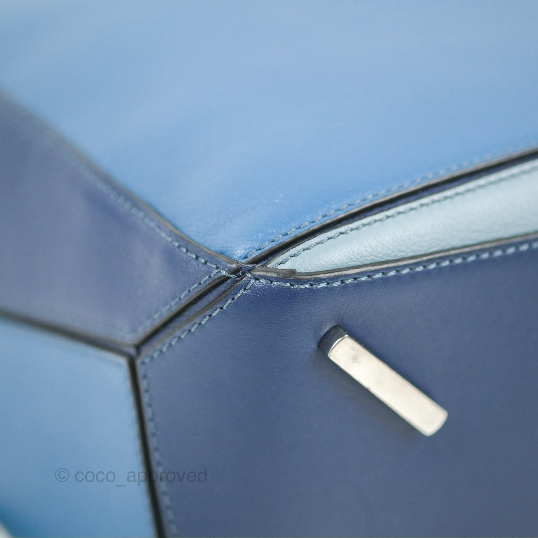 Loewe Puzzle Medium Blue Aqua Calfskin Silver Hardware