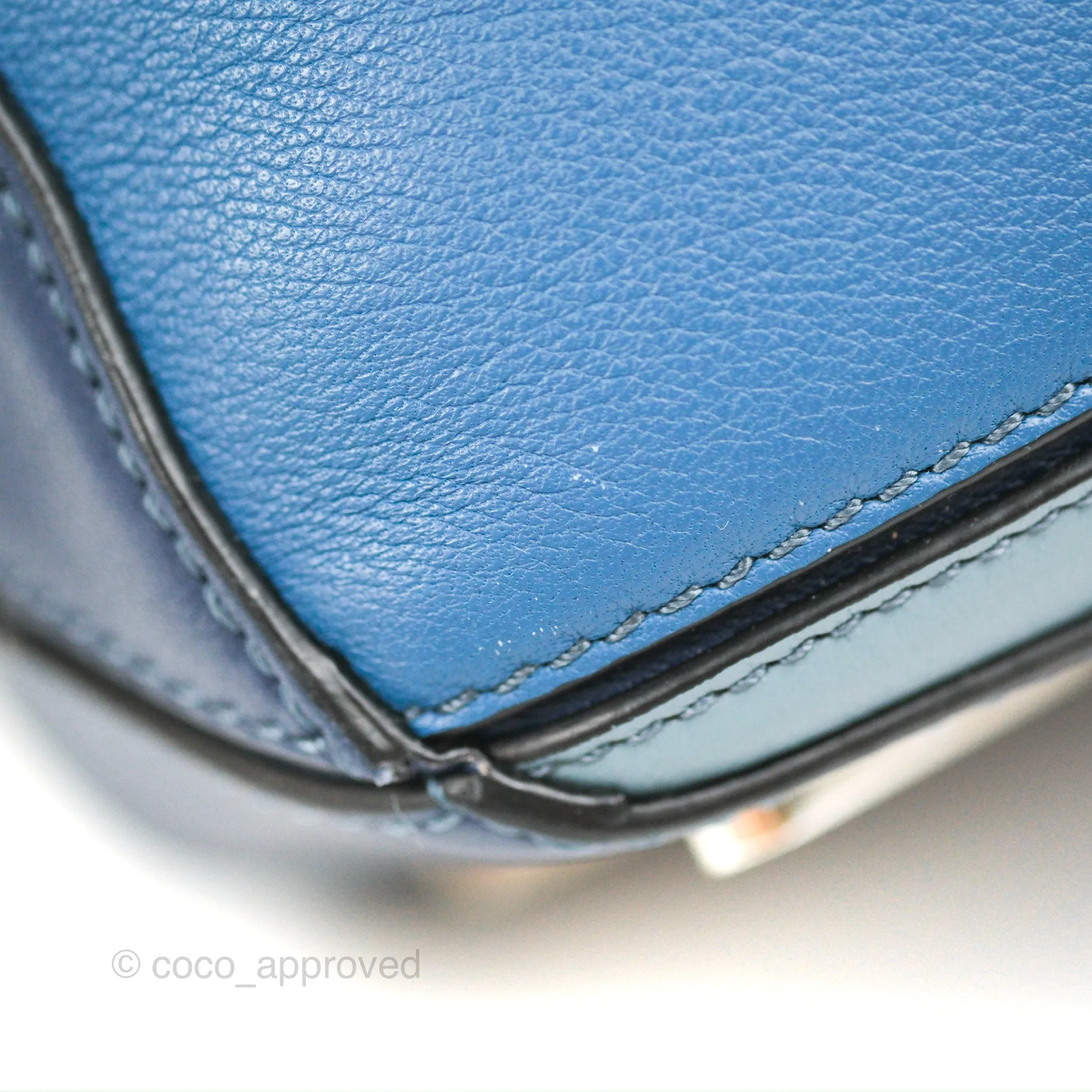 Loewe Puzzle Medium Blue Aqua Calfskin Silver Hardware