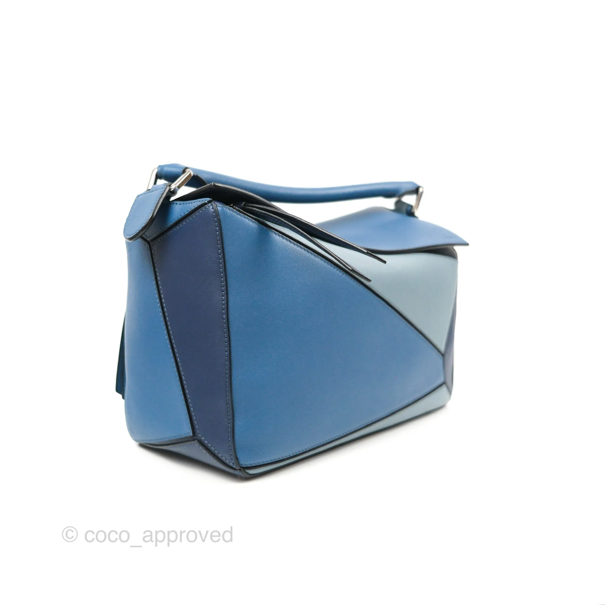 Loewe Puzzle Medium Blue Aqua Calfskin Silver Hardware