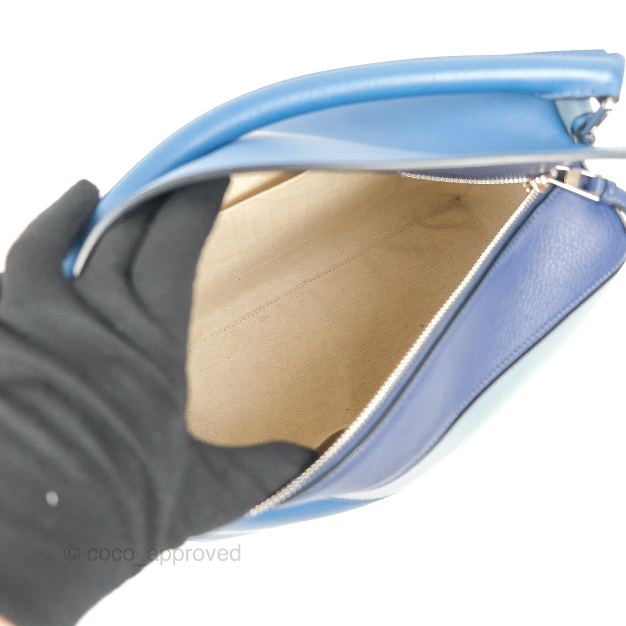 Loewe Puzzle Medium Blue Aqua Calfskin Silver Hardware