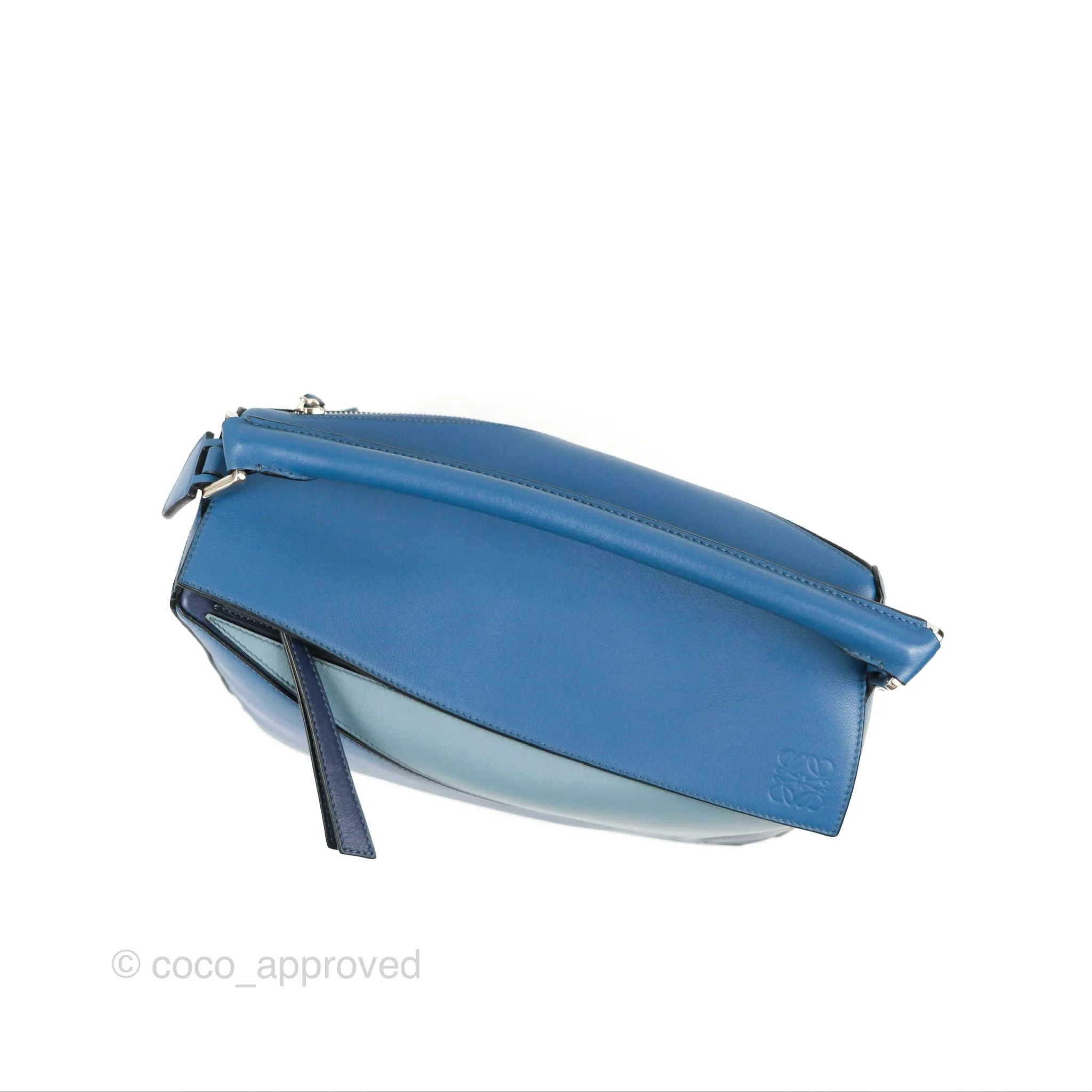 Loewe Puzzle Medium Blue Aqua Calfskin Silver Hardware