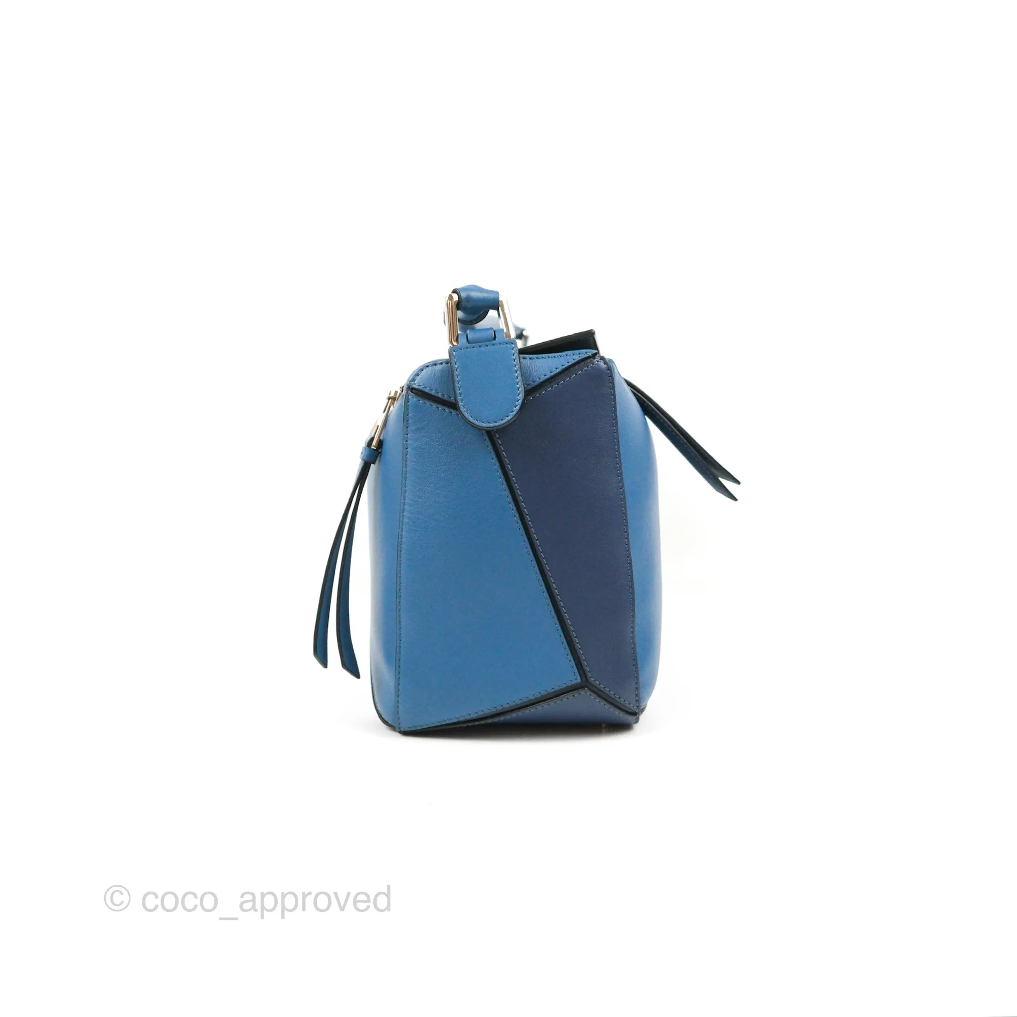 Loewe Puzzle Medium Blue Aqua Calfskin Silver Hardware