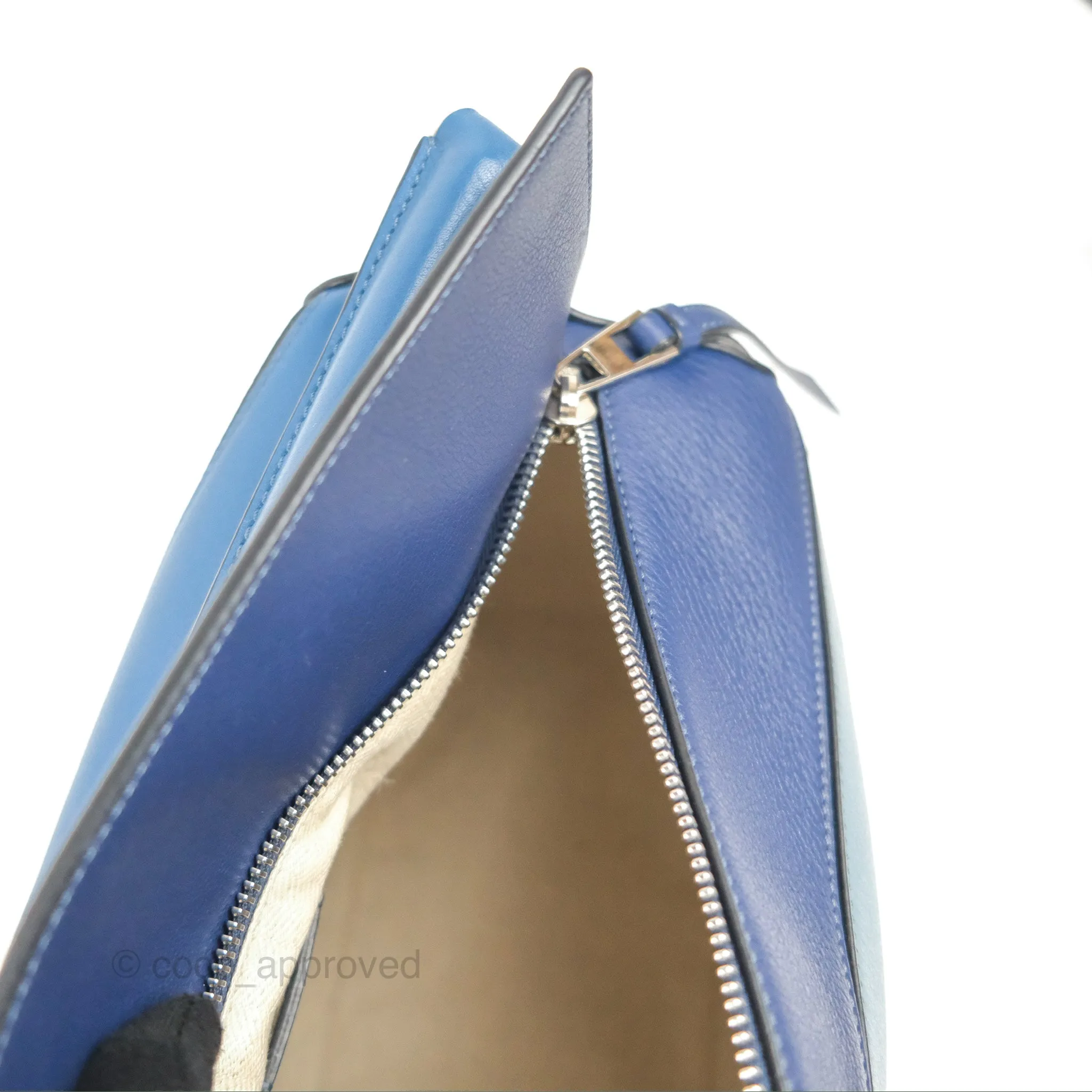 Loewe Puzzle Medium Blue Aqua Calfskin Silver Hardware