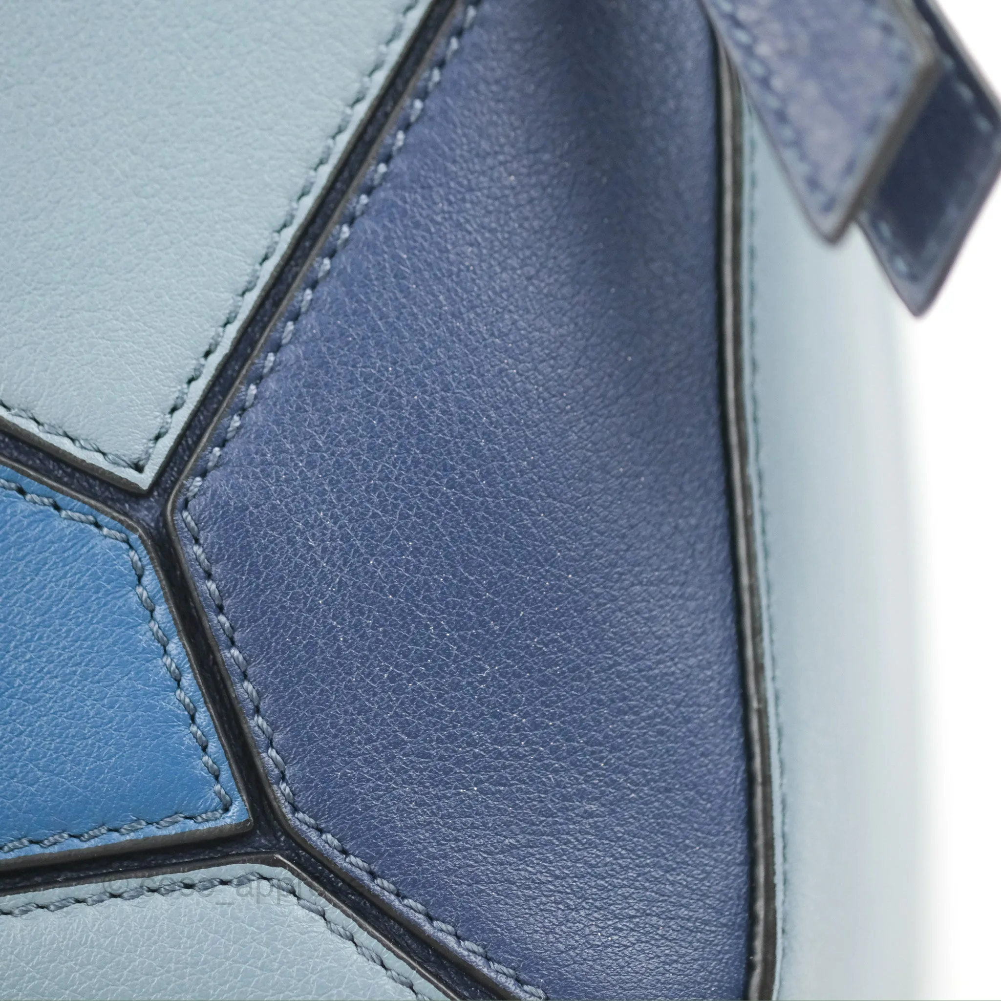 Loewe Puzzle Medium Blue Aqua Calfskin Silver Hardware