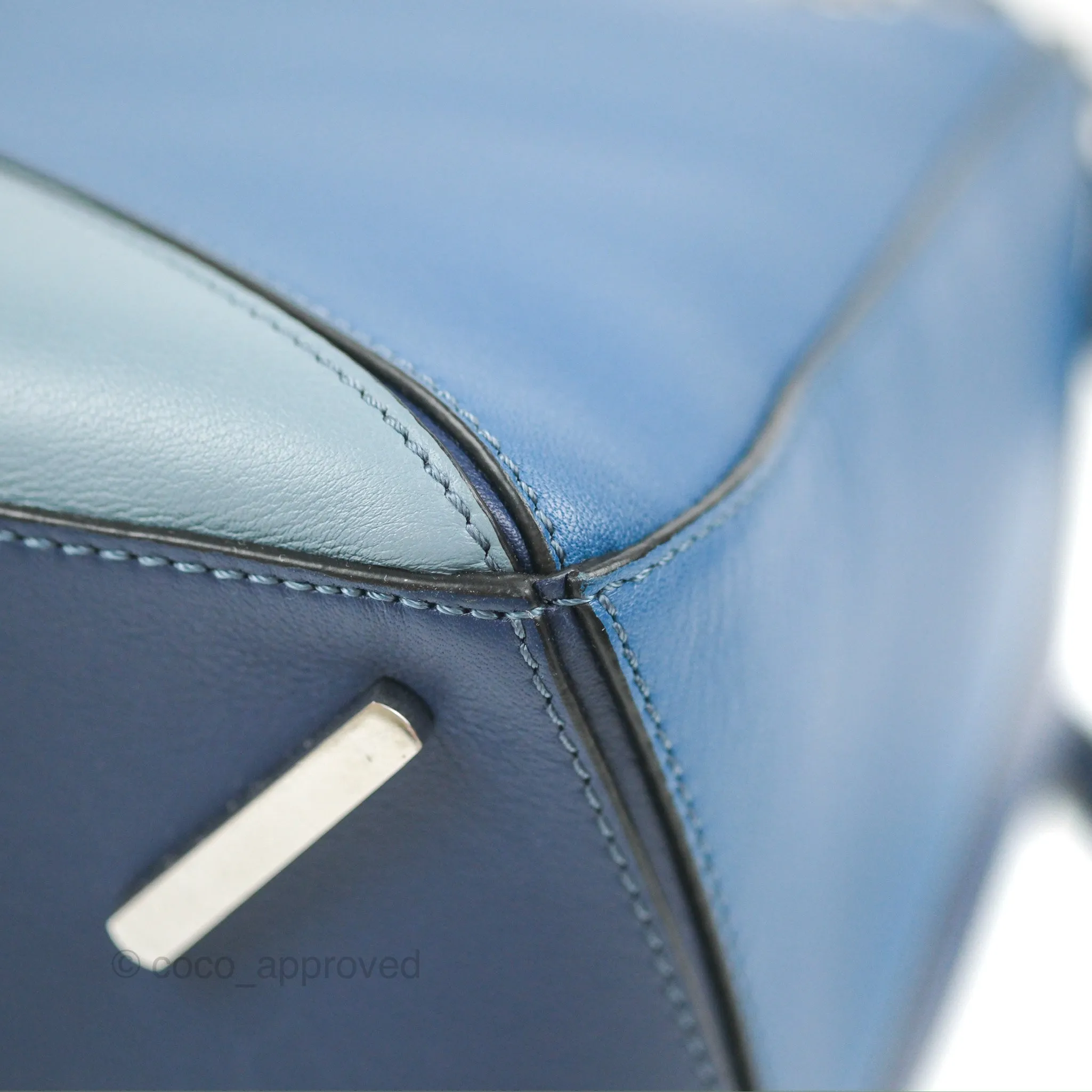 Loewe Puzzle Medium Blue Aqua Calfskin Silver Hardware