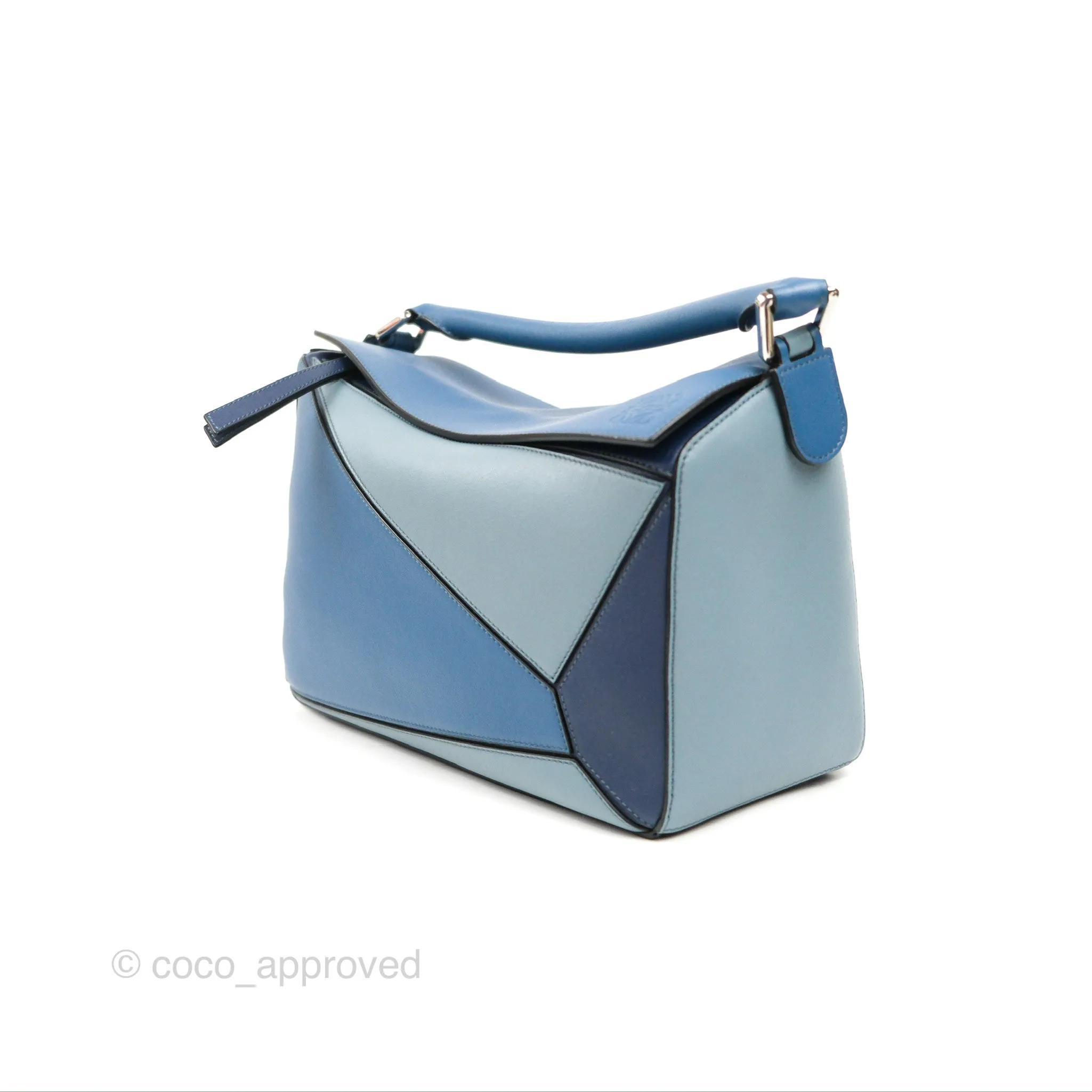 Loewe Puzzle Medium Blue Aqua Calfskin Silver Hardware