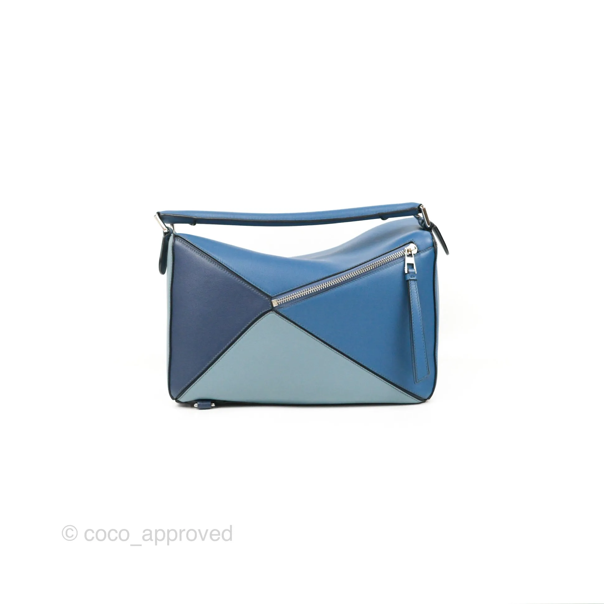 Loewe Puzzle Medium Blue Aqua Calfskin Silver Hardware