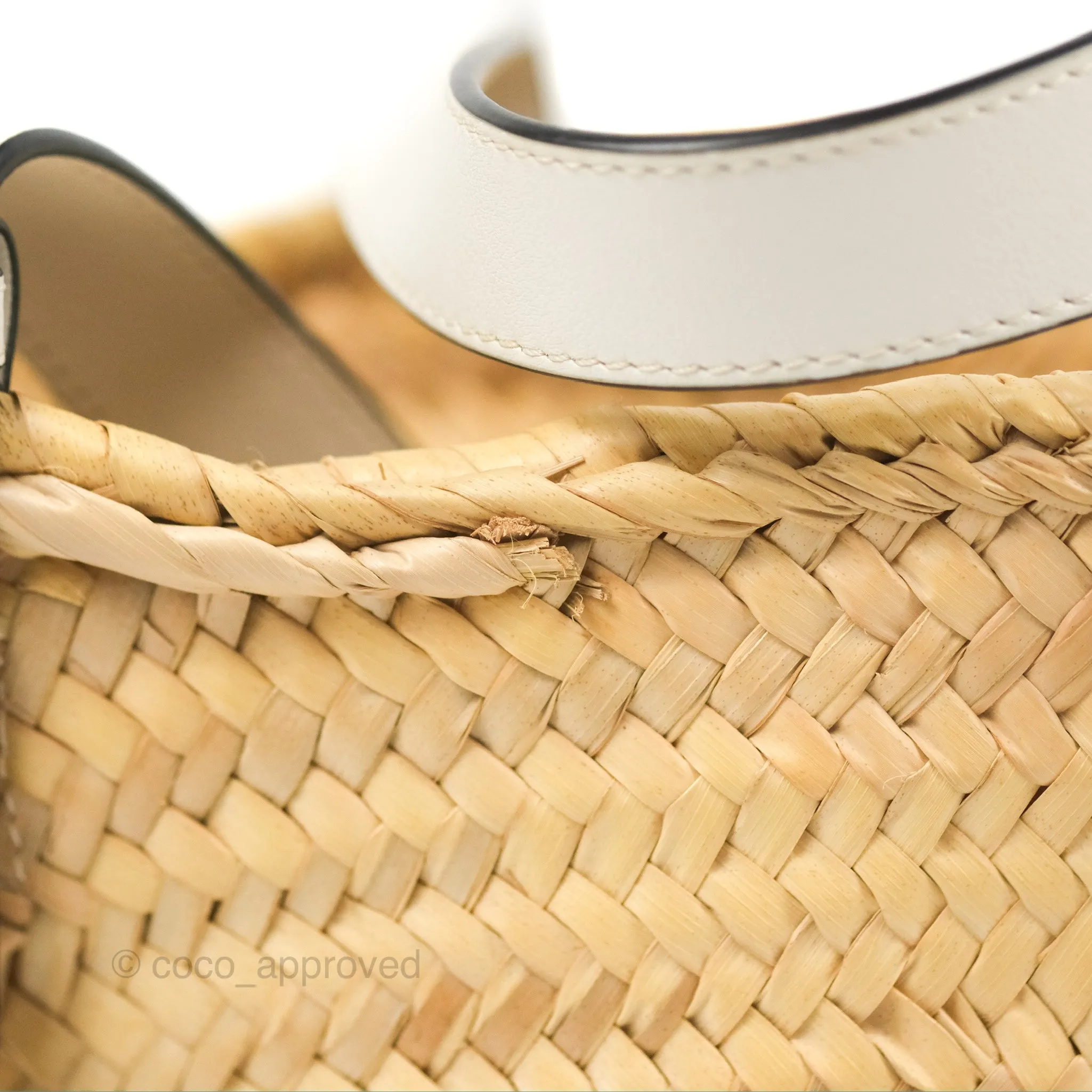 Loewe Small Basket Bag Natural Palm Leaf White Calfskin