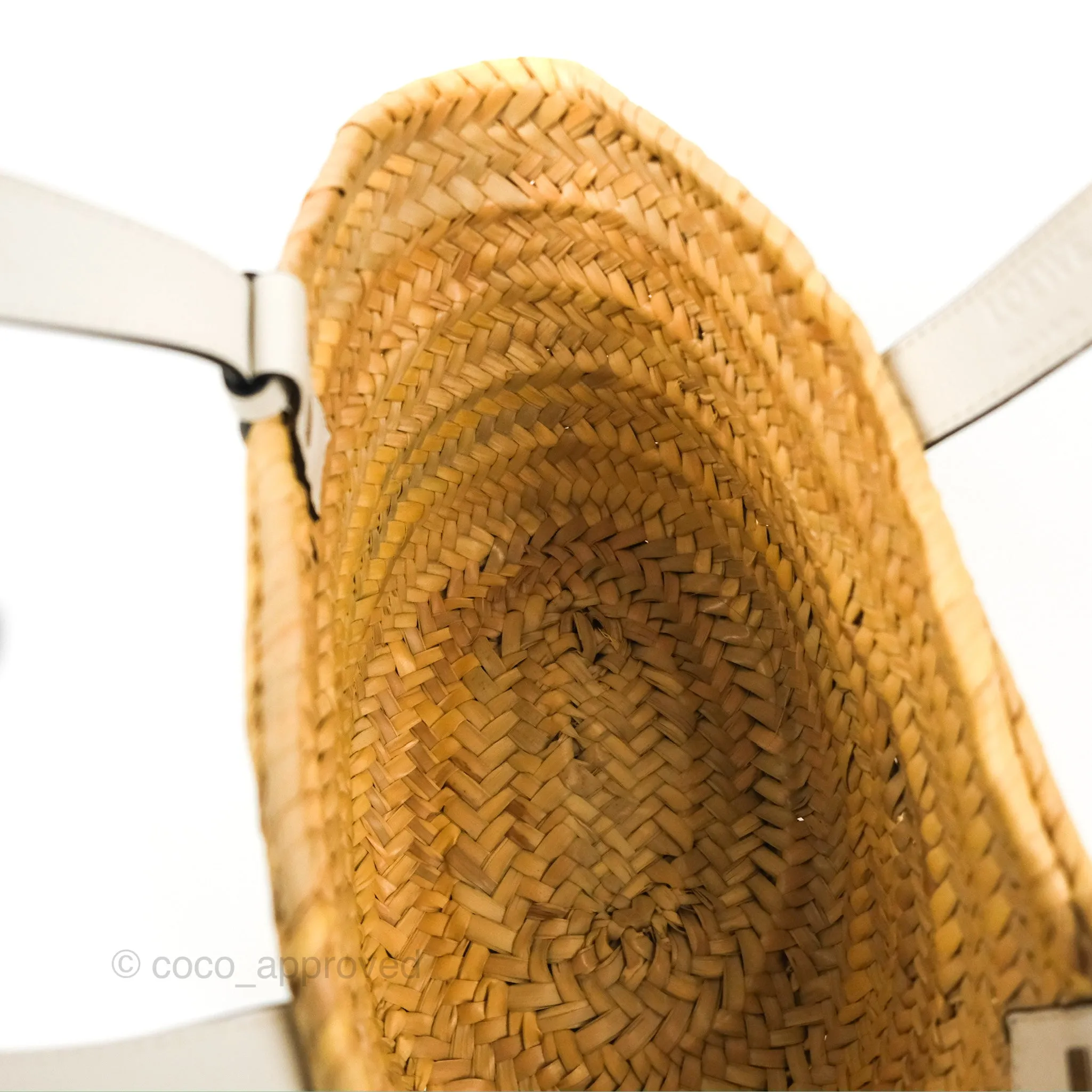 Loewe Small Basket Bag Natural Palm Leaf White Calfskin