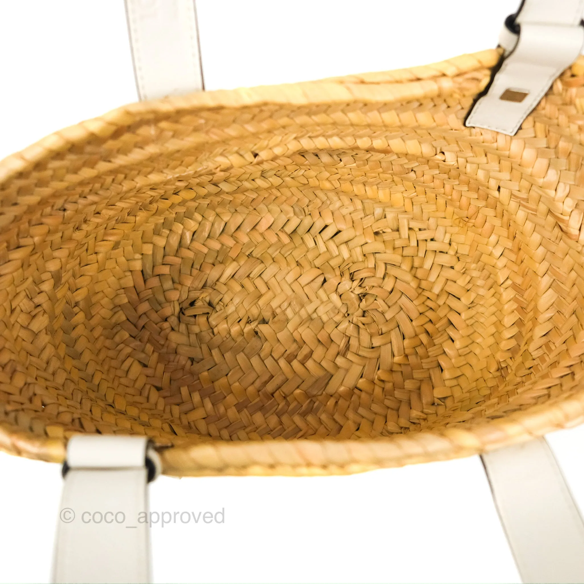 Loewe Small Basket Bag Natural Palm Leaf White Calfskin