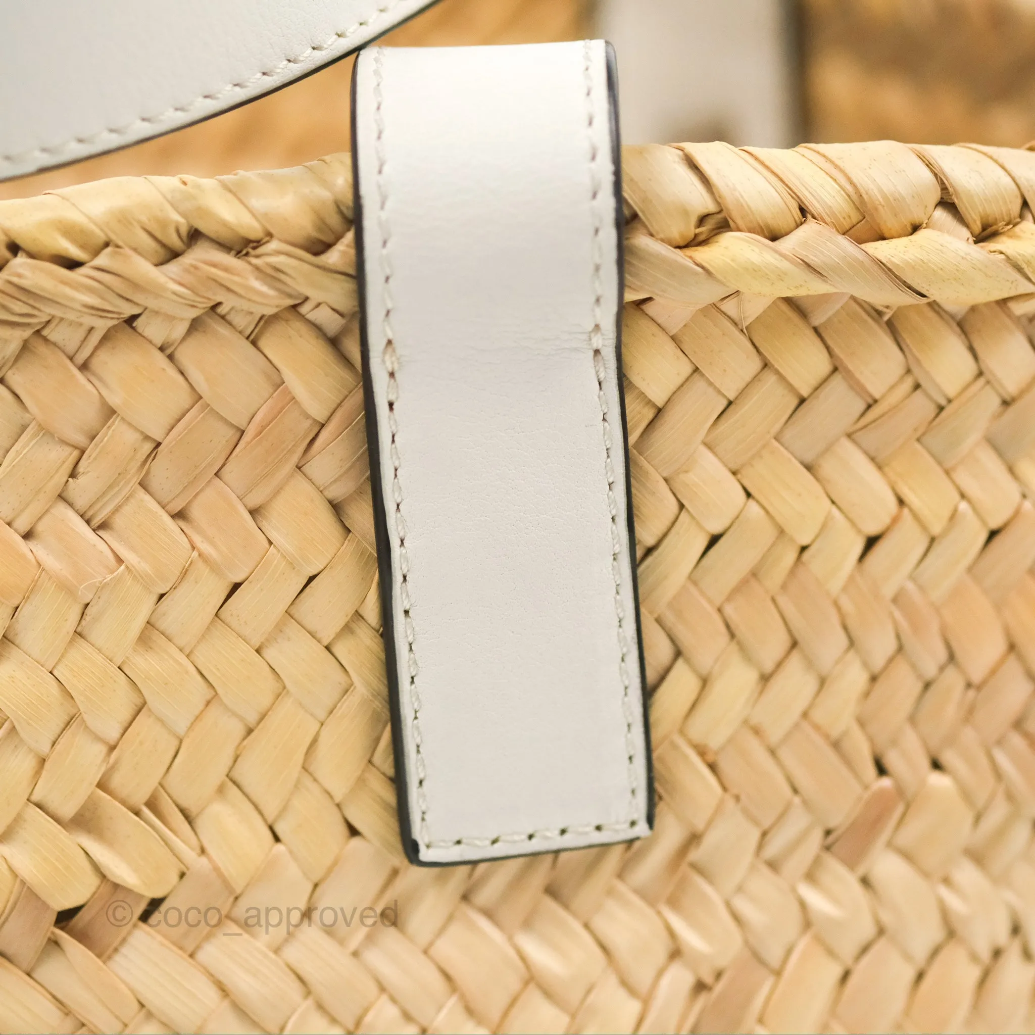 Loewe Small Basket Bag Natural Palm Leaf White Calfskin